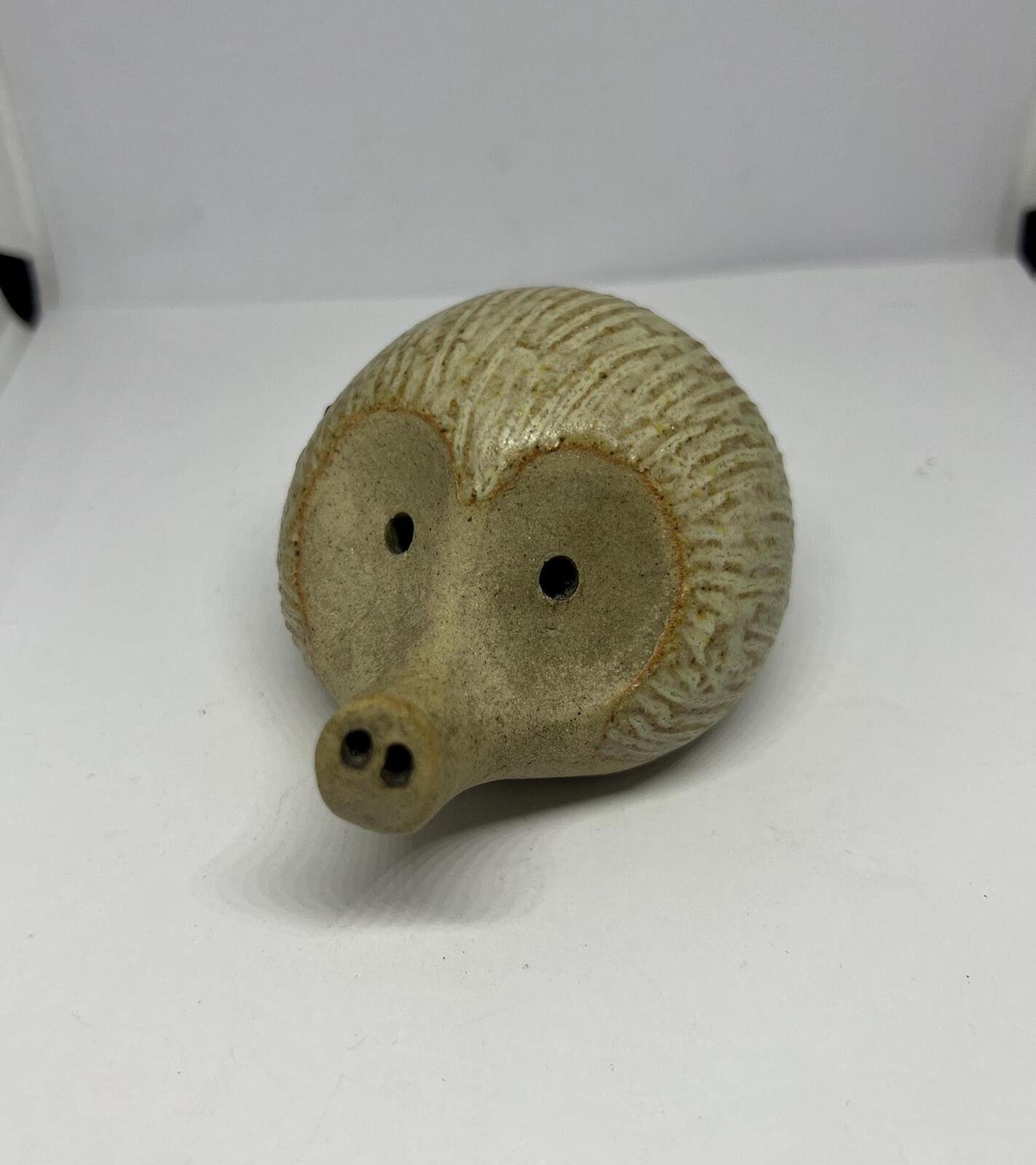 Studio pottery hedgehog figurine Heart faced stone ware hoglet ornament. 1970s.
