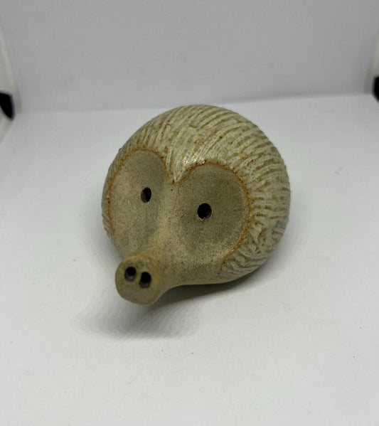 Studio pottery hedgehog figurine Heart faced stone ware hoglet ornament. 1970s.