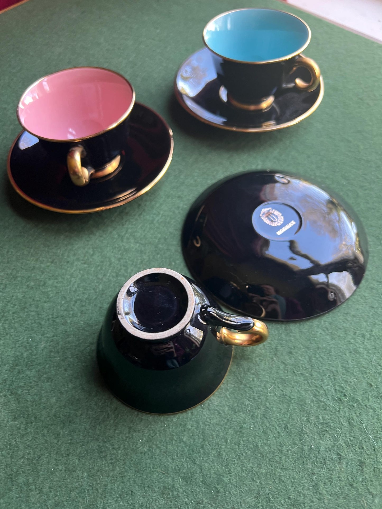Vintage teacup and saucer set. Stamped Stavangerflint  Norway Harlequin Palette 1950s