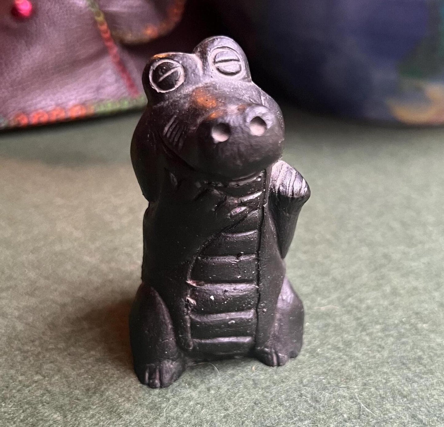 Cute crocodile figurine. Welsh coal art ornament.