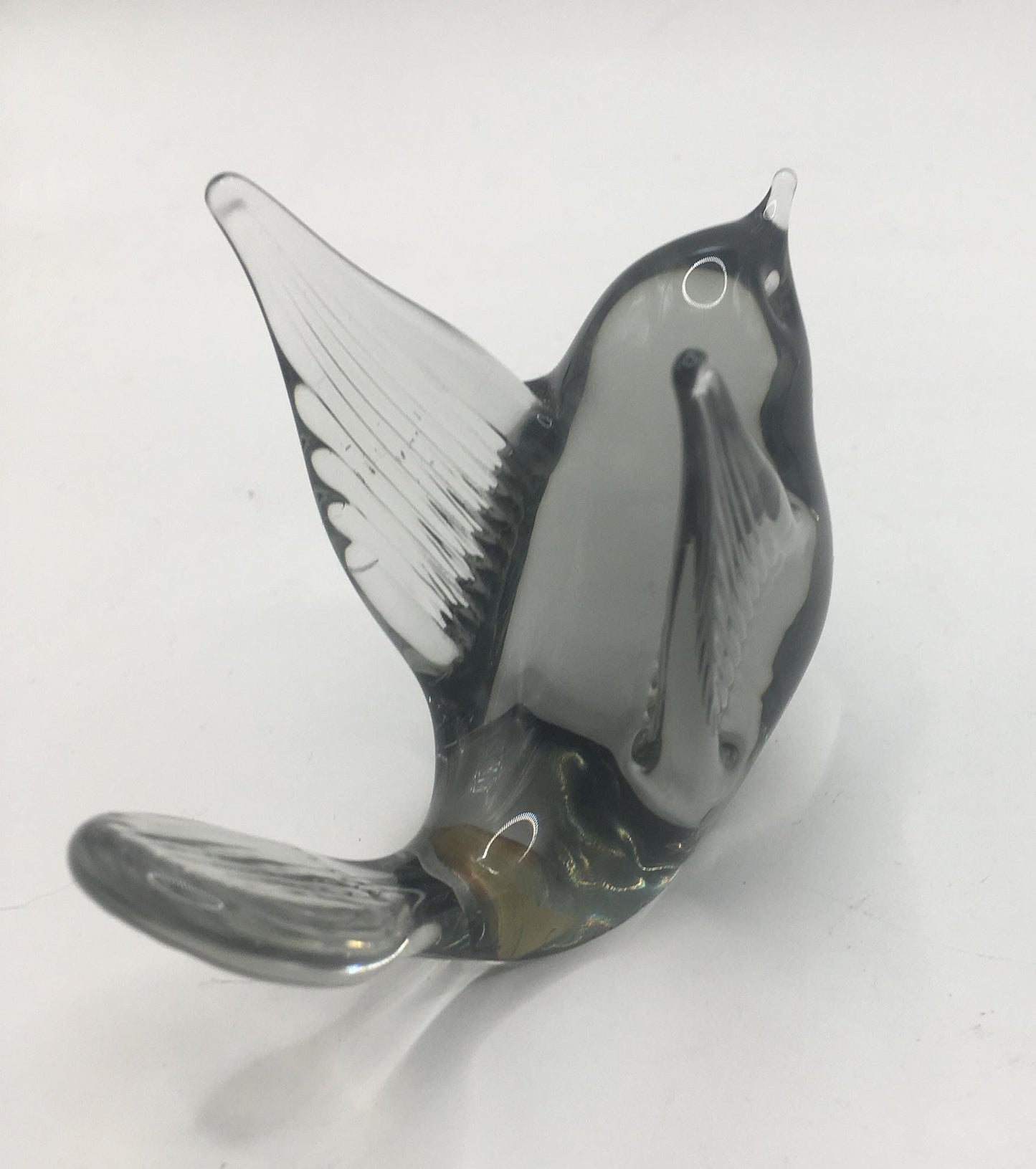 Swedish glass bird. Beautiful Hand blown  art glass bird. Reijmyre glass Sweden. Smoky grey flying bird paperweight. Baby bird figurine.