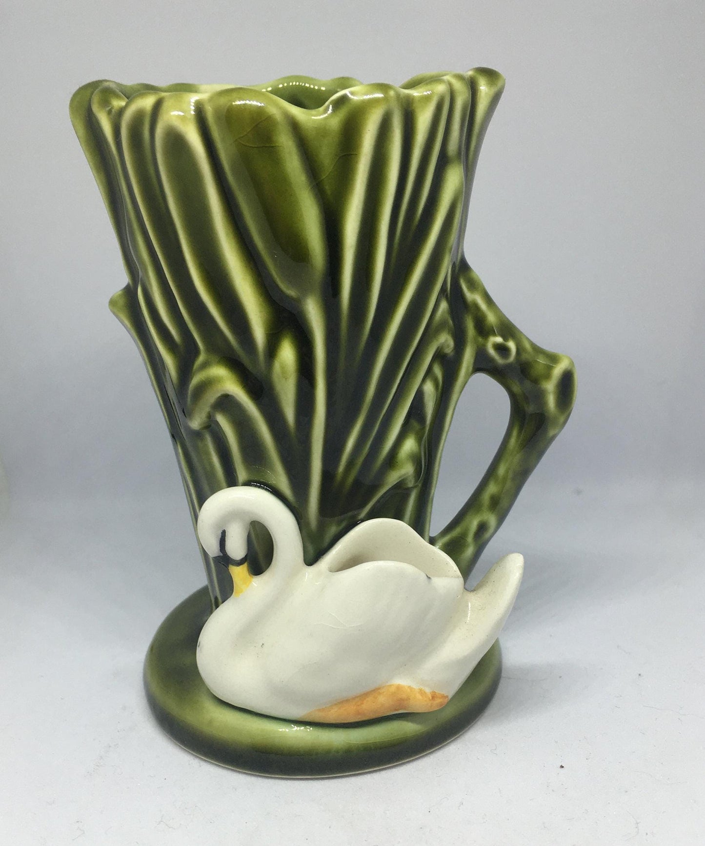SYLVAC vase planter with swan figure in reeds. Marked SYLVAC 4385.