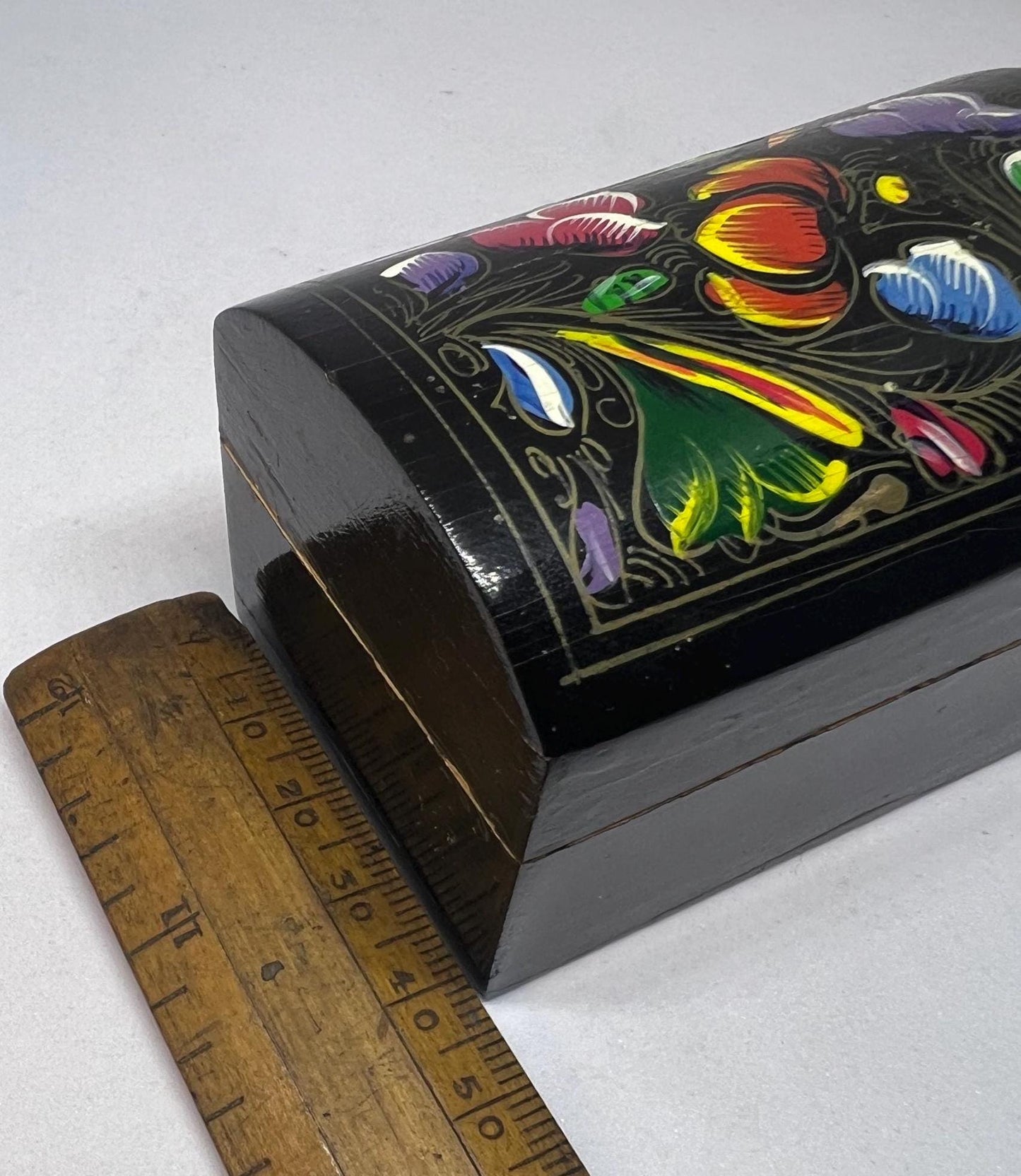 Wooden treasure box Hand painted Folk art wooden trinket box.