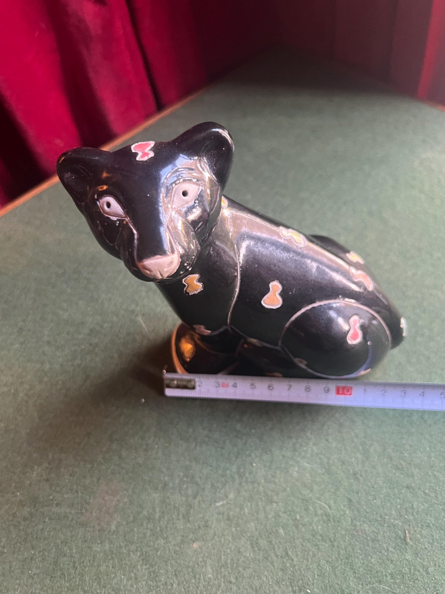 Studio pottery black panther. Hand made signed South African Raku pottery stylised panther figurine.