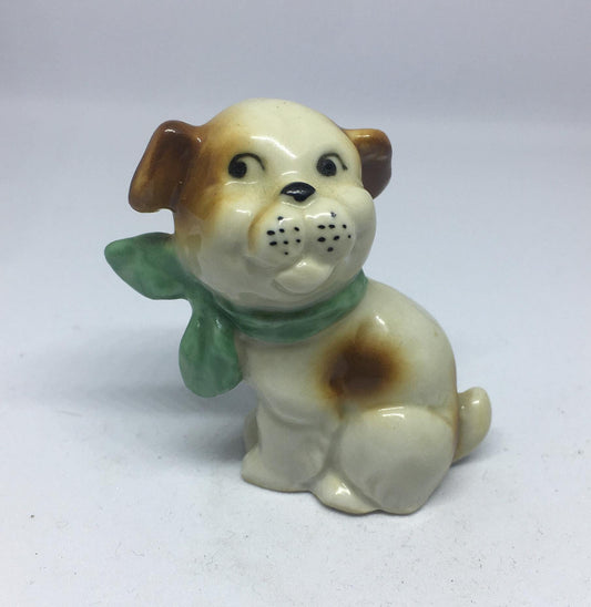 Quirky puppy dog with freckles and a bow.