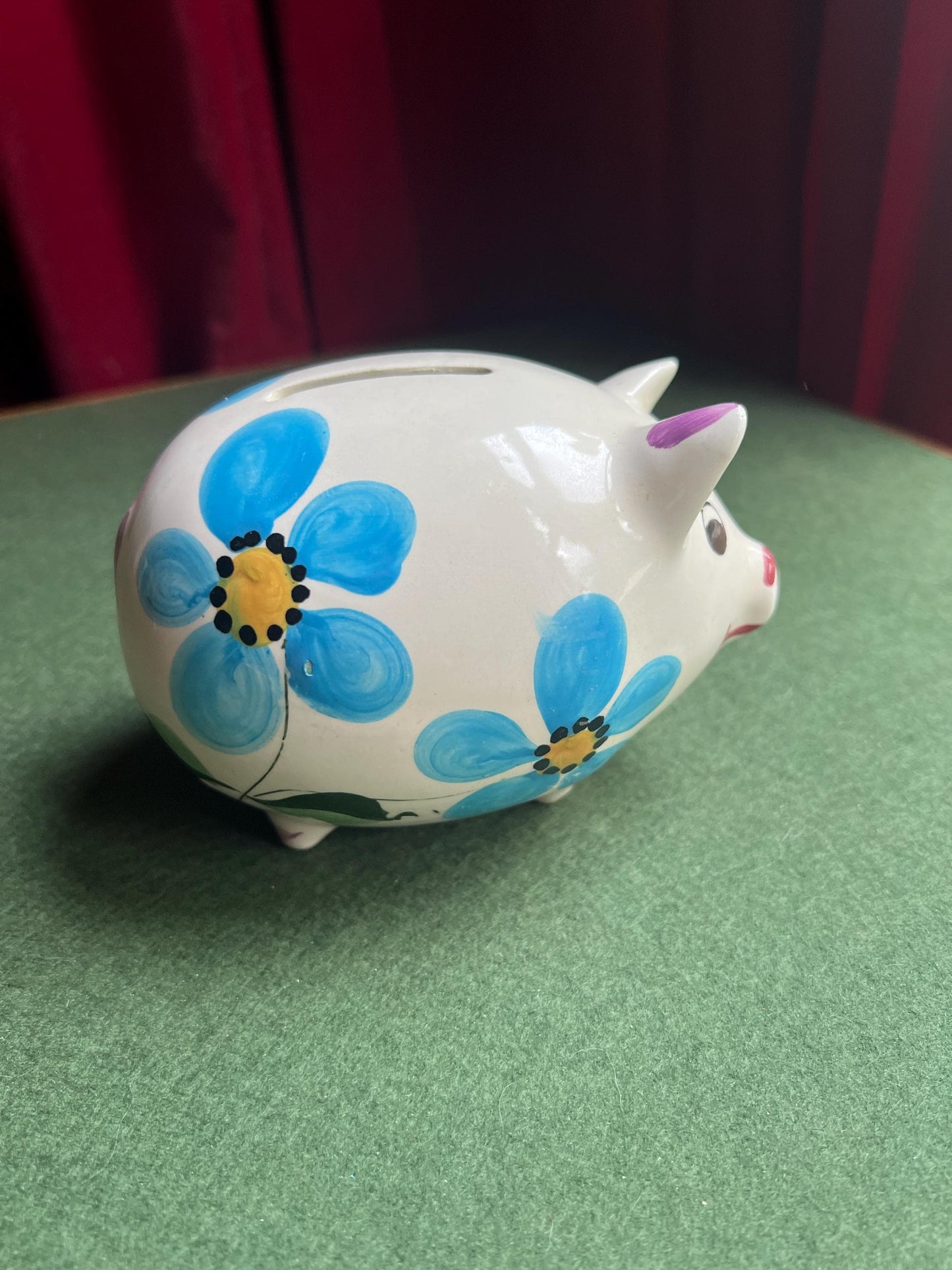 Vintage piggy bank Hand painted ceramic money bank Made in Portugal
