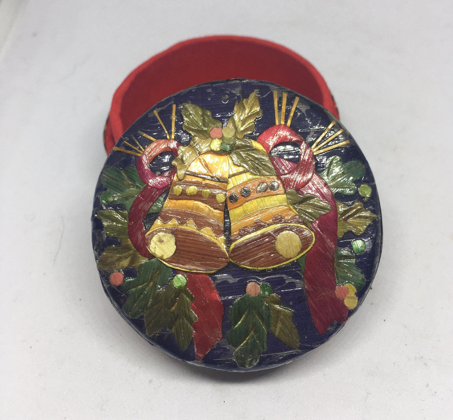 Festive lidded trinket gift box. Christmas bells design.