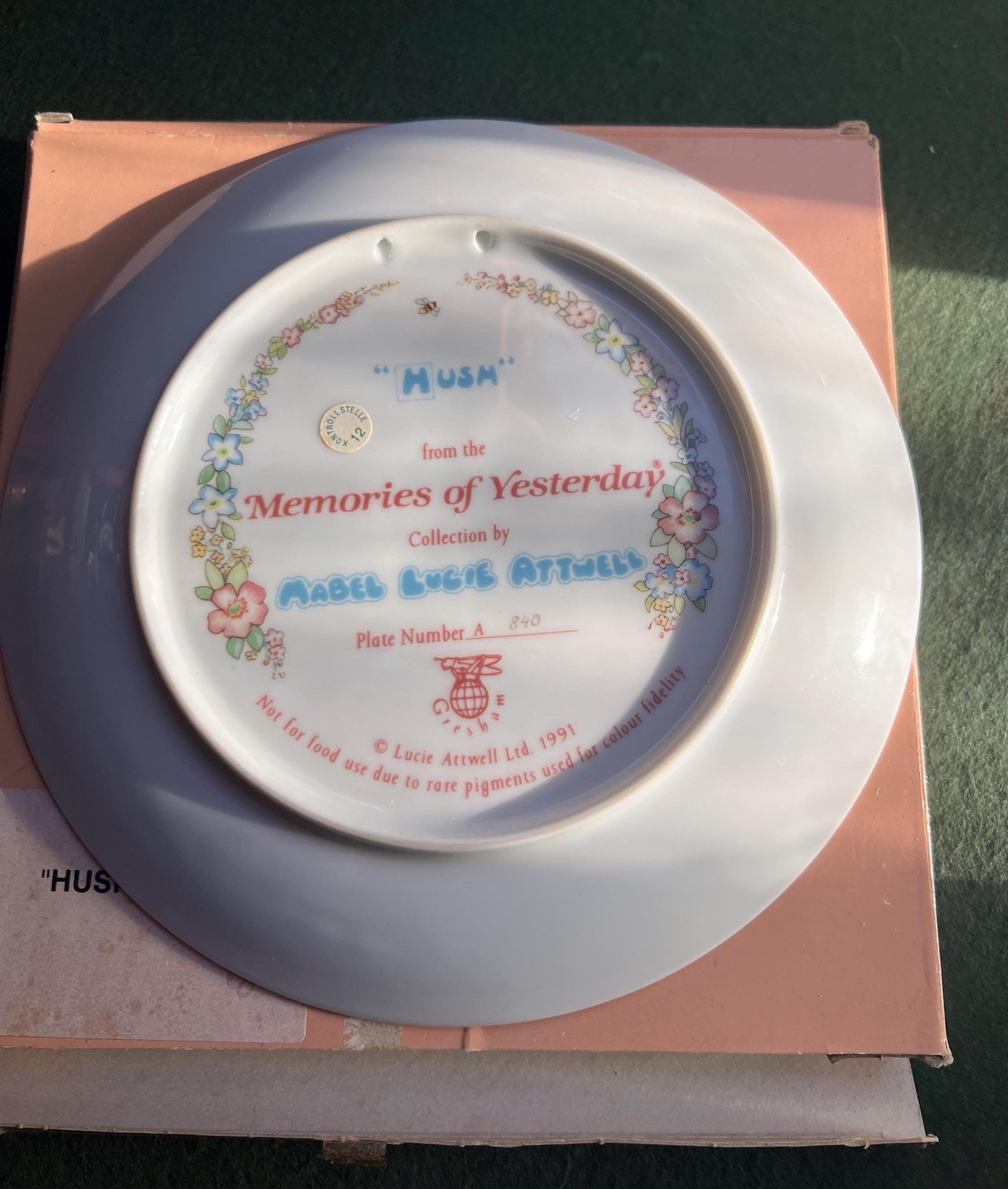 Decorative plate. Memories of Yesterday Hush by Mabel Lucie Attwell.