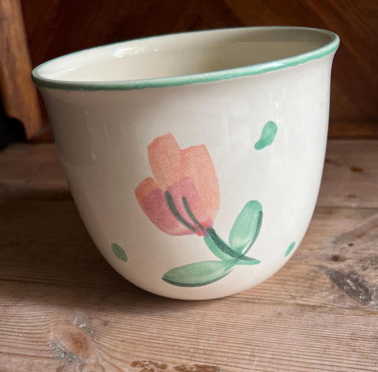 Vintage Floral plant pot Hand-Painted Jaegerma Keramik West German Stoneware.