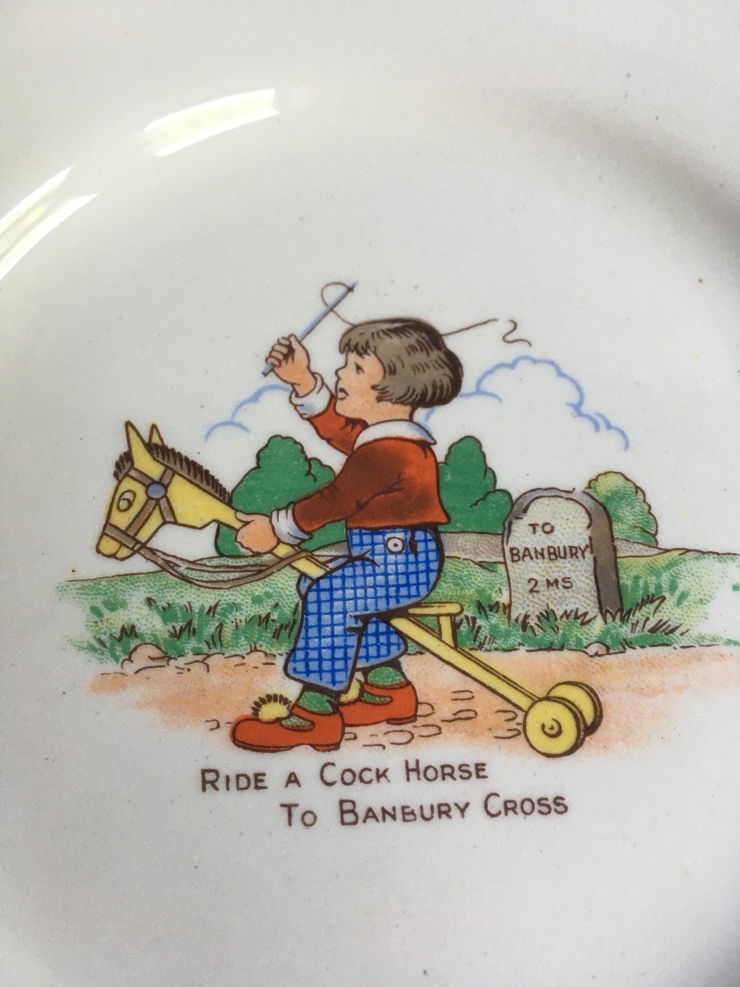 Beautiful Vintage Child's breakfast set. Ducal ware child's cup and plate set. Little Bo Peep and Ride a Cock Horse illustrations.