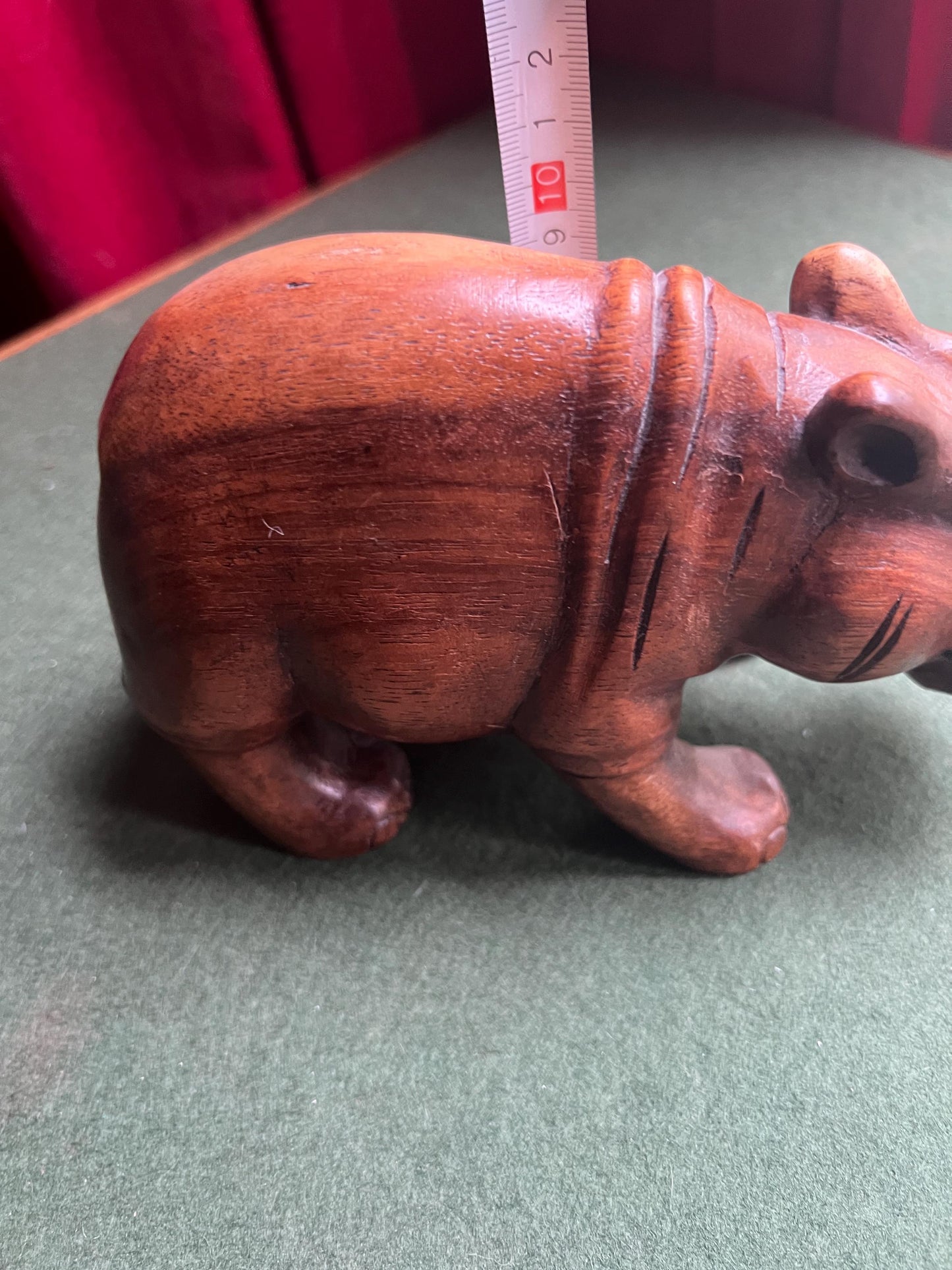 Vintage hand carved wooden hippo figurine. Treen house hippo ornament.