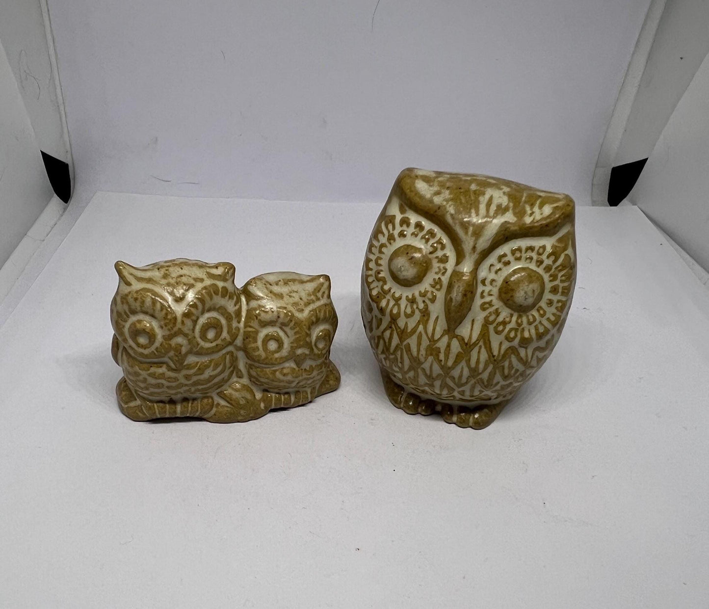 Cute pottery Owl family. Mum and 2 owlets.  Pixie Workshop Made in Cornwall.