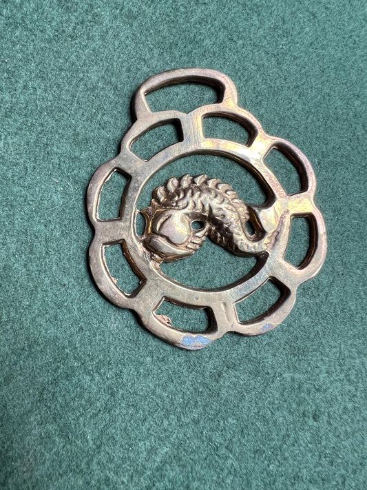 Vintage Horse Brass. Fish detail horse Medallion.