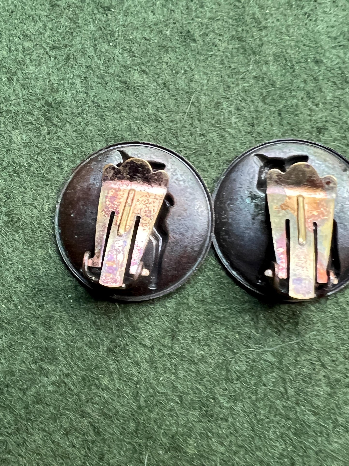 Vintage copper earrings. Clip on round deer foal earrings.