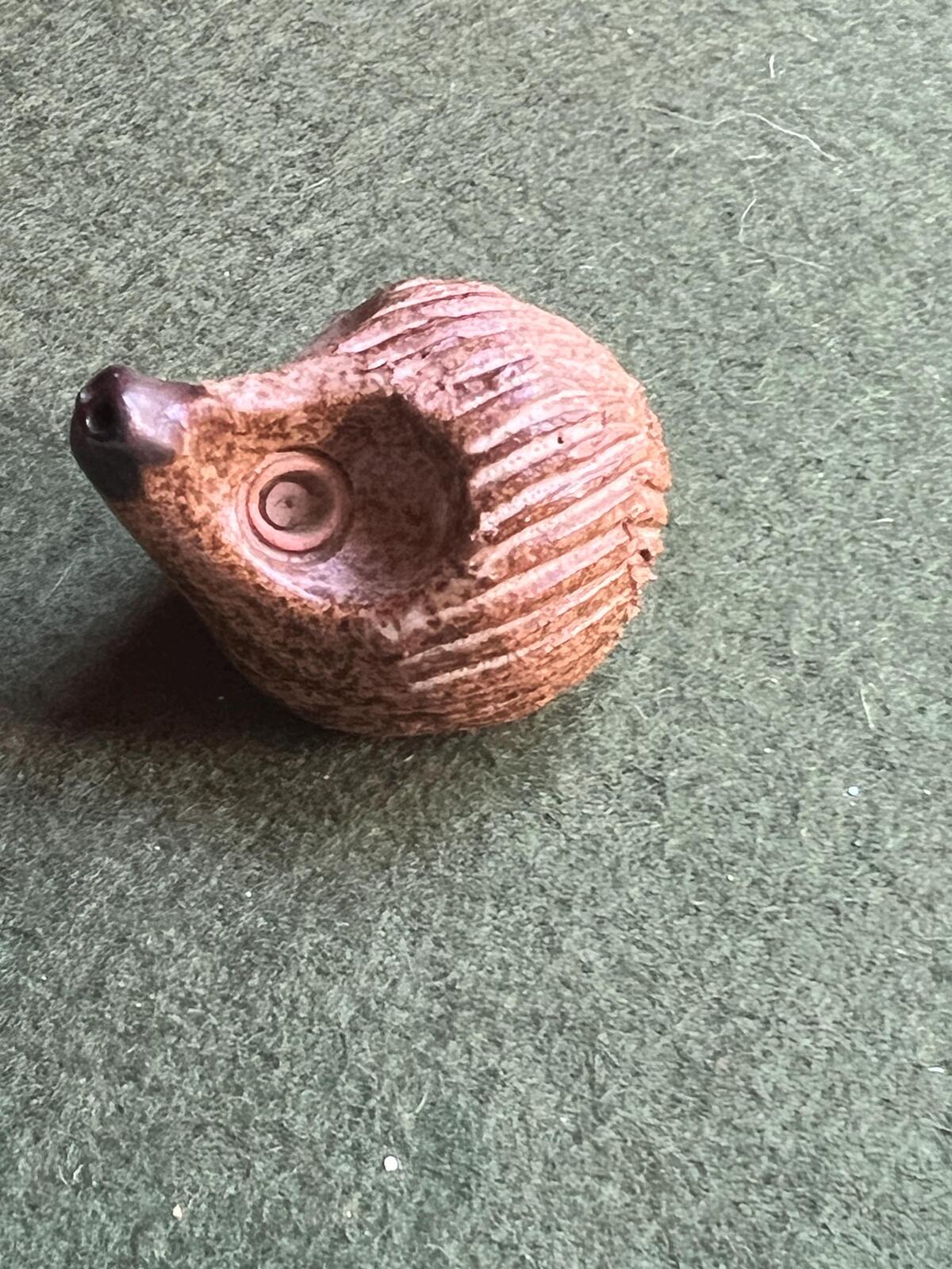 Miniature hedgehog figurine. 1970s Studio pottery hoglet ornament.