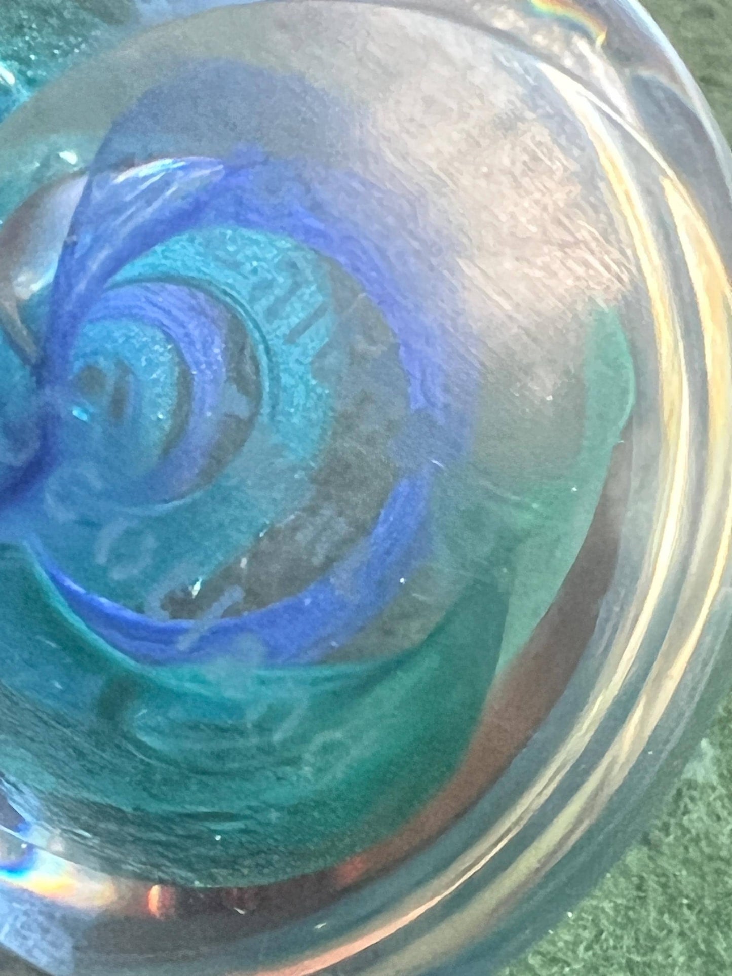 Vintage paperweight. Blue swirl in clear glass. Stamped Twirl Caithness Scotland.
