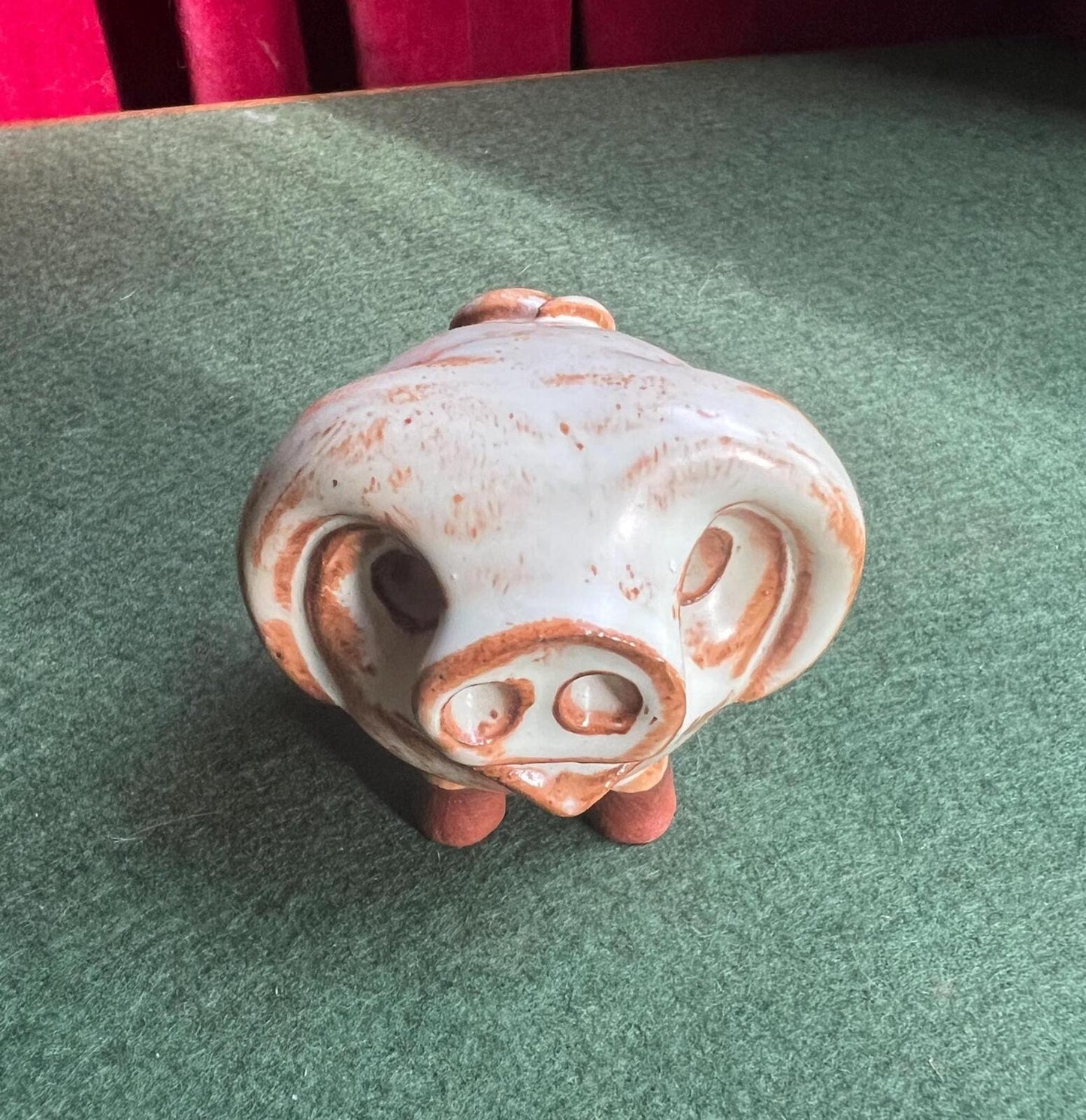 Hand made studio pottery pig figurine. Quirky chunky piglet ornament.
