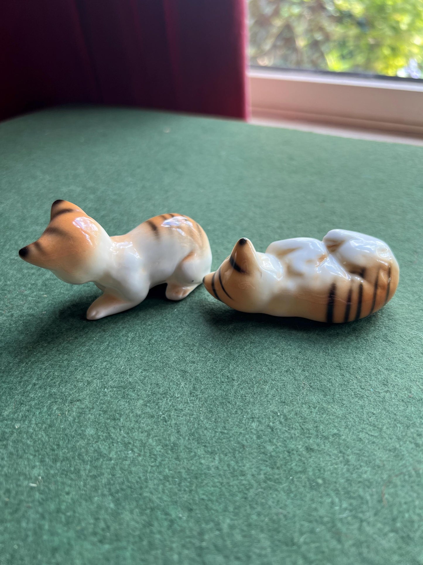 Pair of tabby cat ornaments.