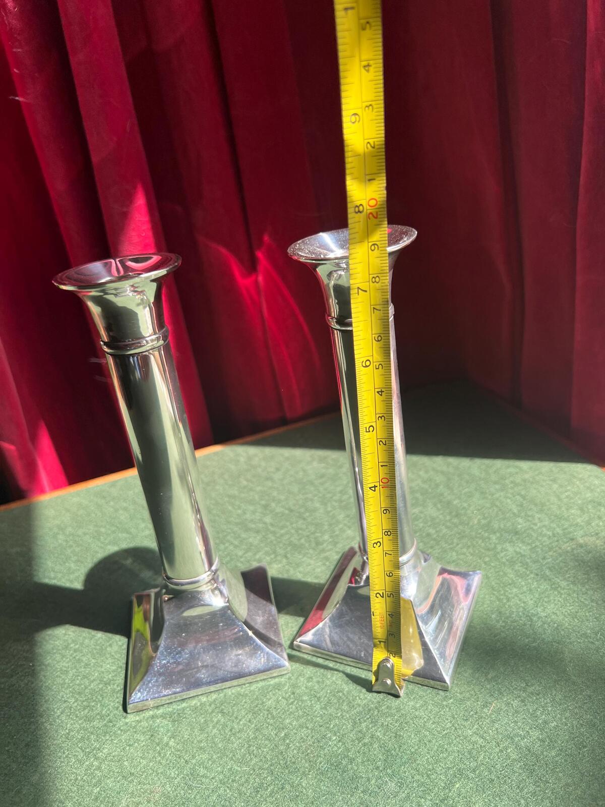 Vintage silver plate column candlestick holders. Parks of London.