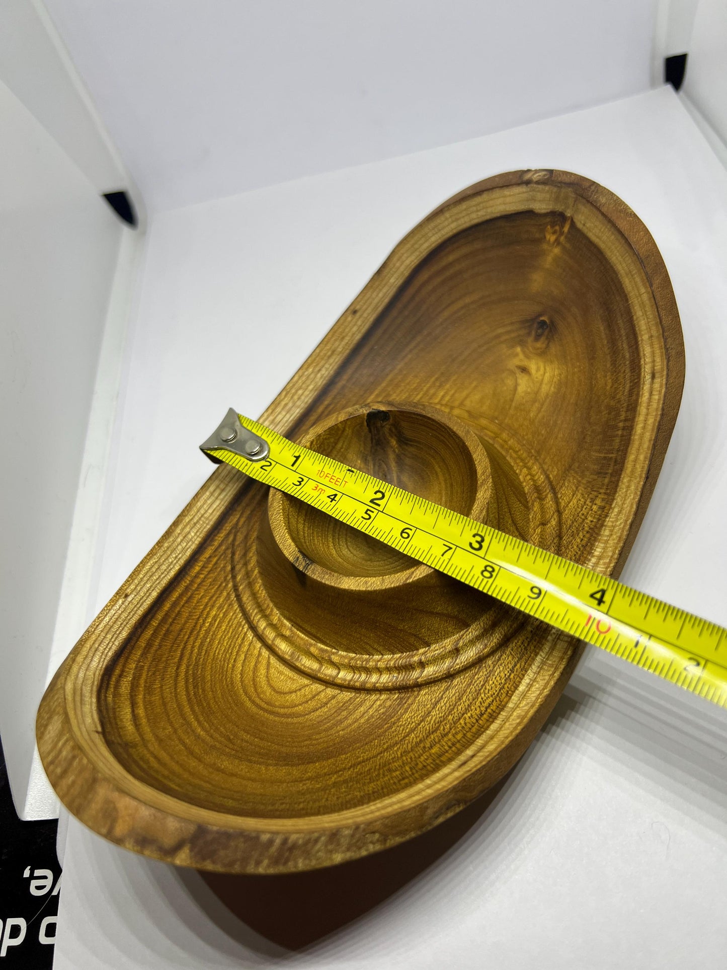 Unique hand turned wooden U shaped olive bowl.