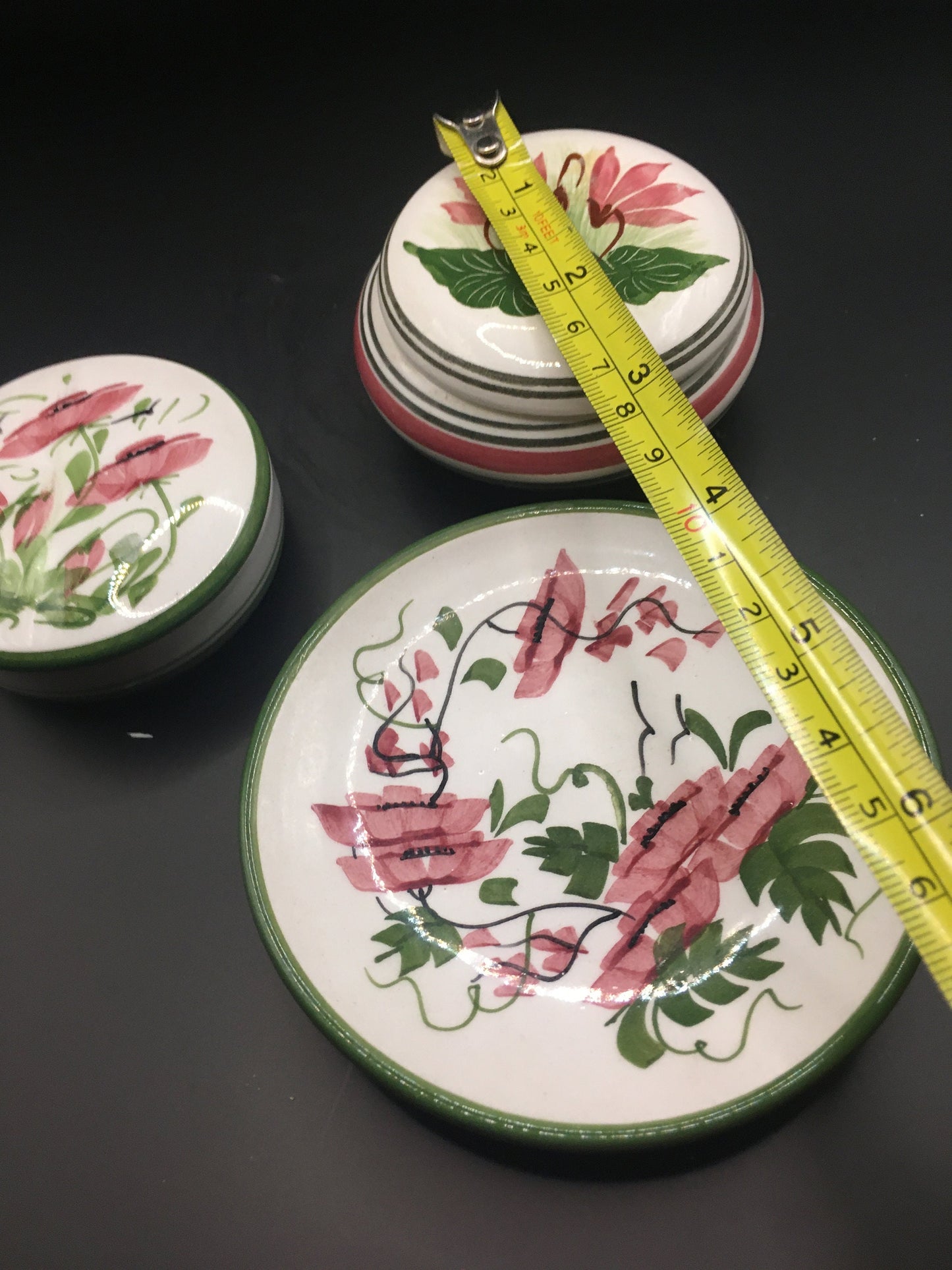 Pink Floral trinket boxes dish. Handmade and painted in Cyprus.