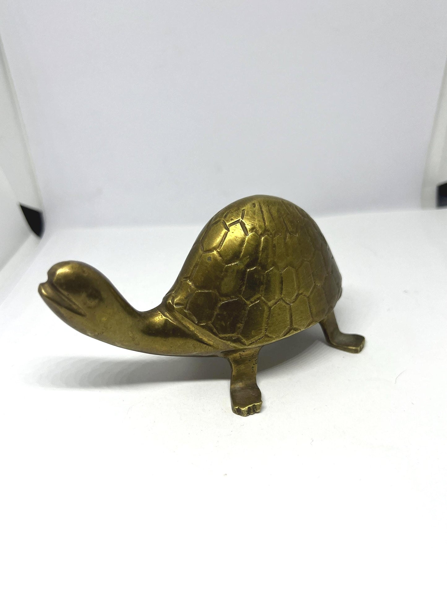 Vintage brass tortoise paperweight. Mid century quirky tortoise figurine.