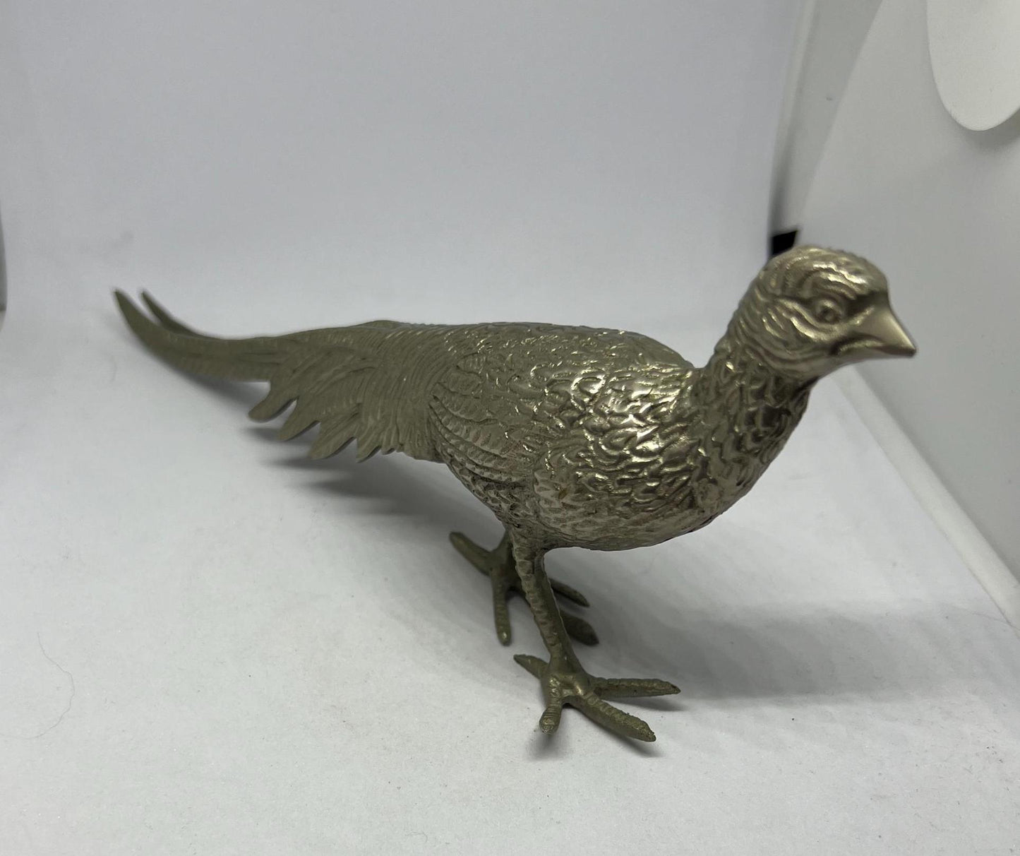 Metal pheasant figurine Vintage silver tone pheasant bird ornament