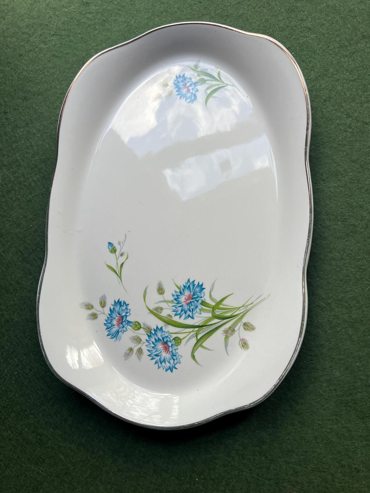 Ceramic sandwich platter tray. Blue cornflower Glo-White Alfred Meakin England.