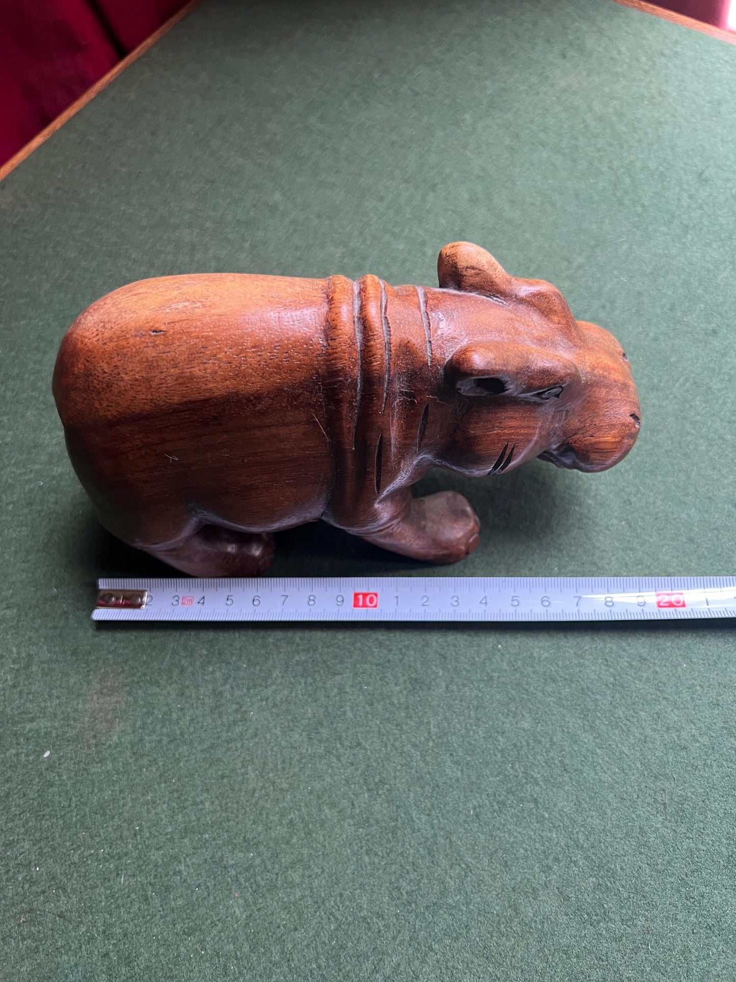 Vintage hand carved wooden hippo figurine. Treen house hippo ornament.