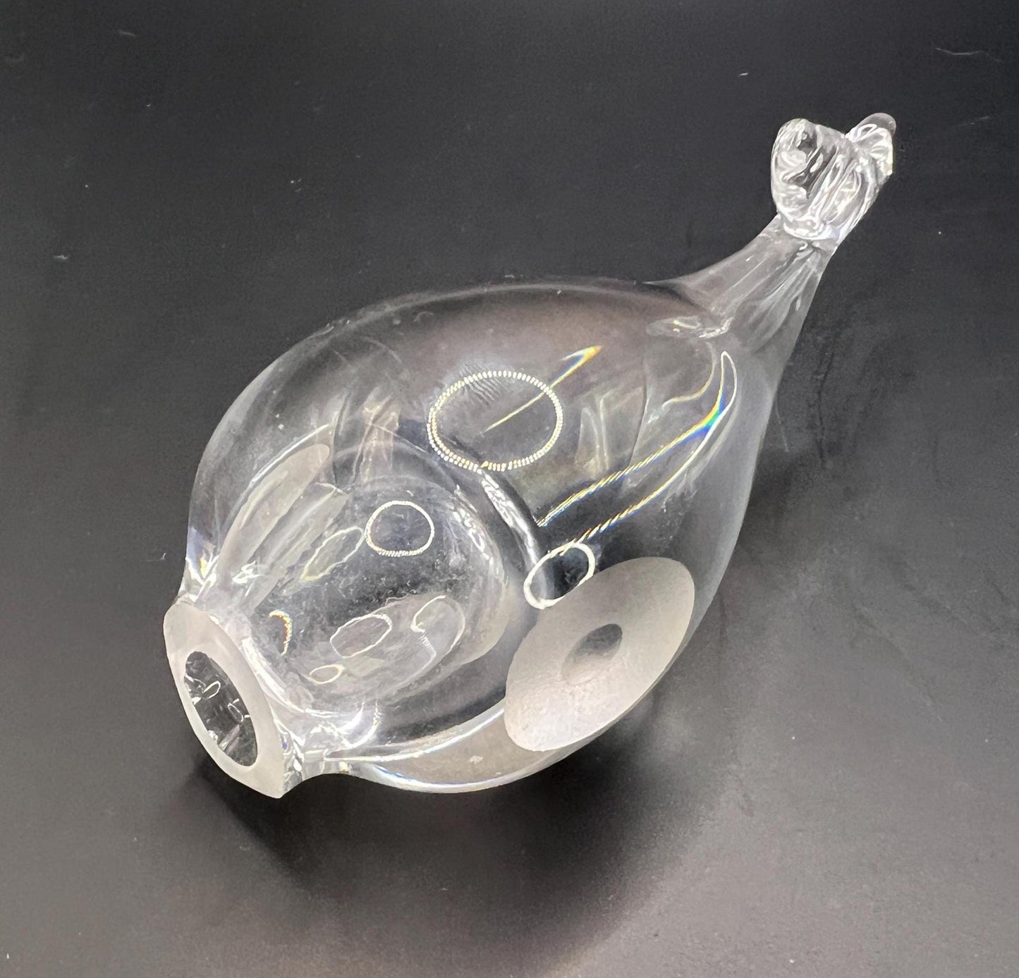 Hadeland Norway Whale Puffer fish Clear Lead Crystal paperweight figurine.