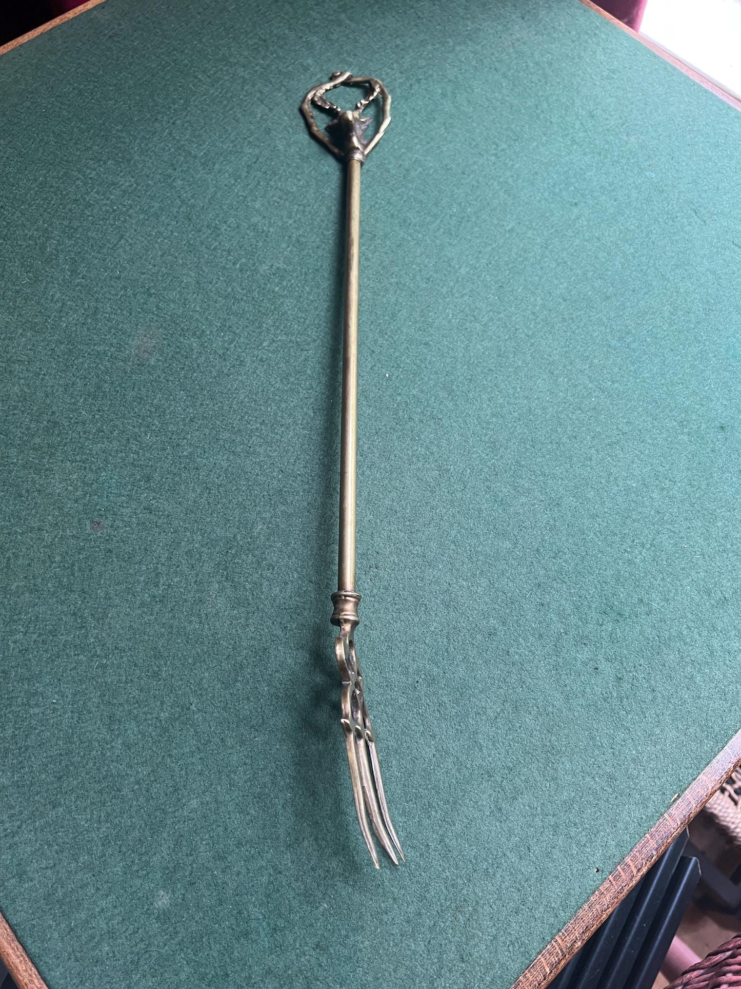 Vintage brass toasting fork. Stag head design Quirky fireside tool.