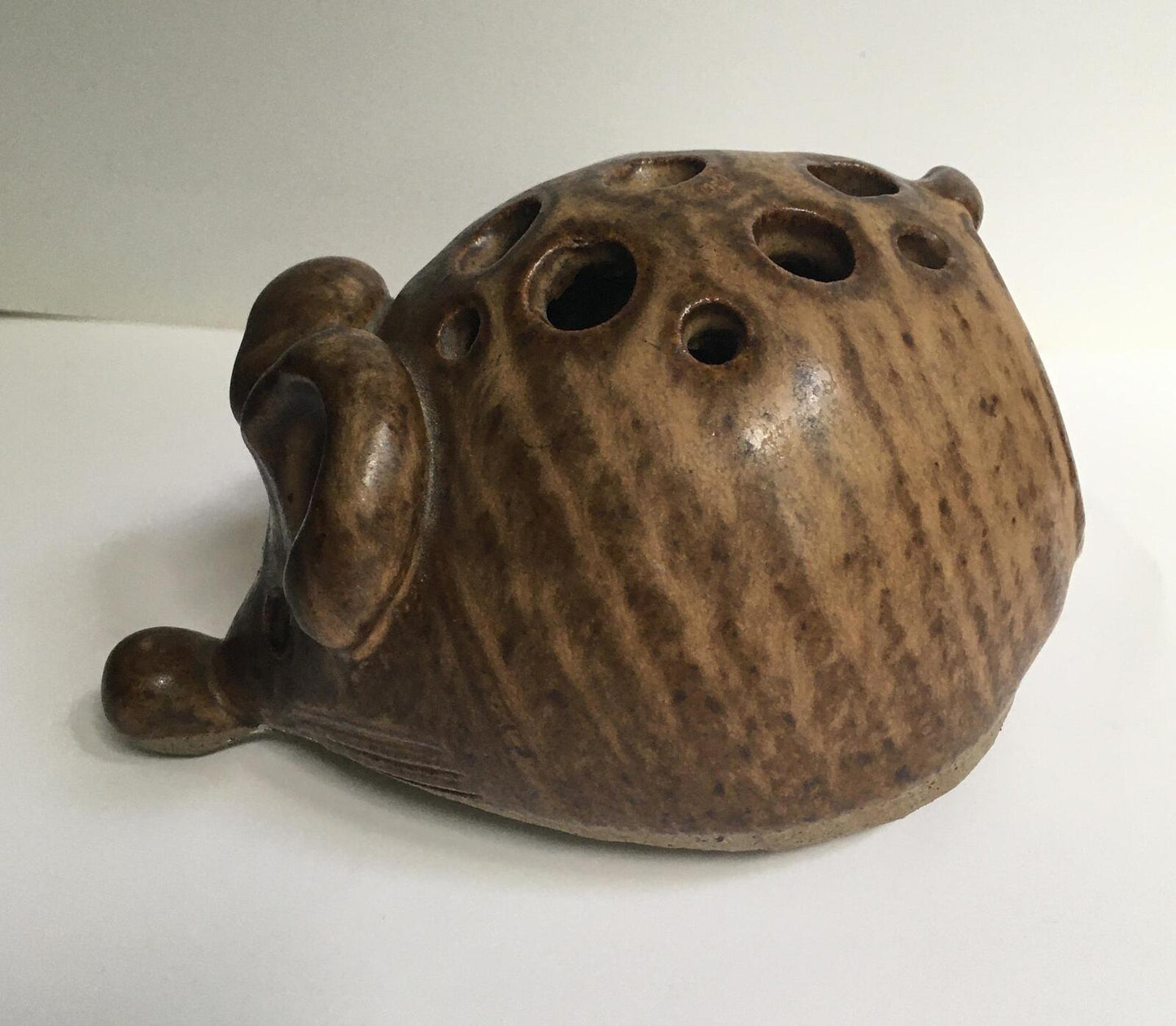 Pottery flower frog Mouse shaped flower frog.