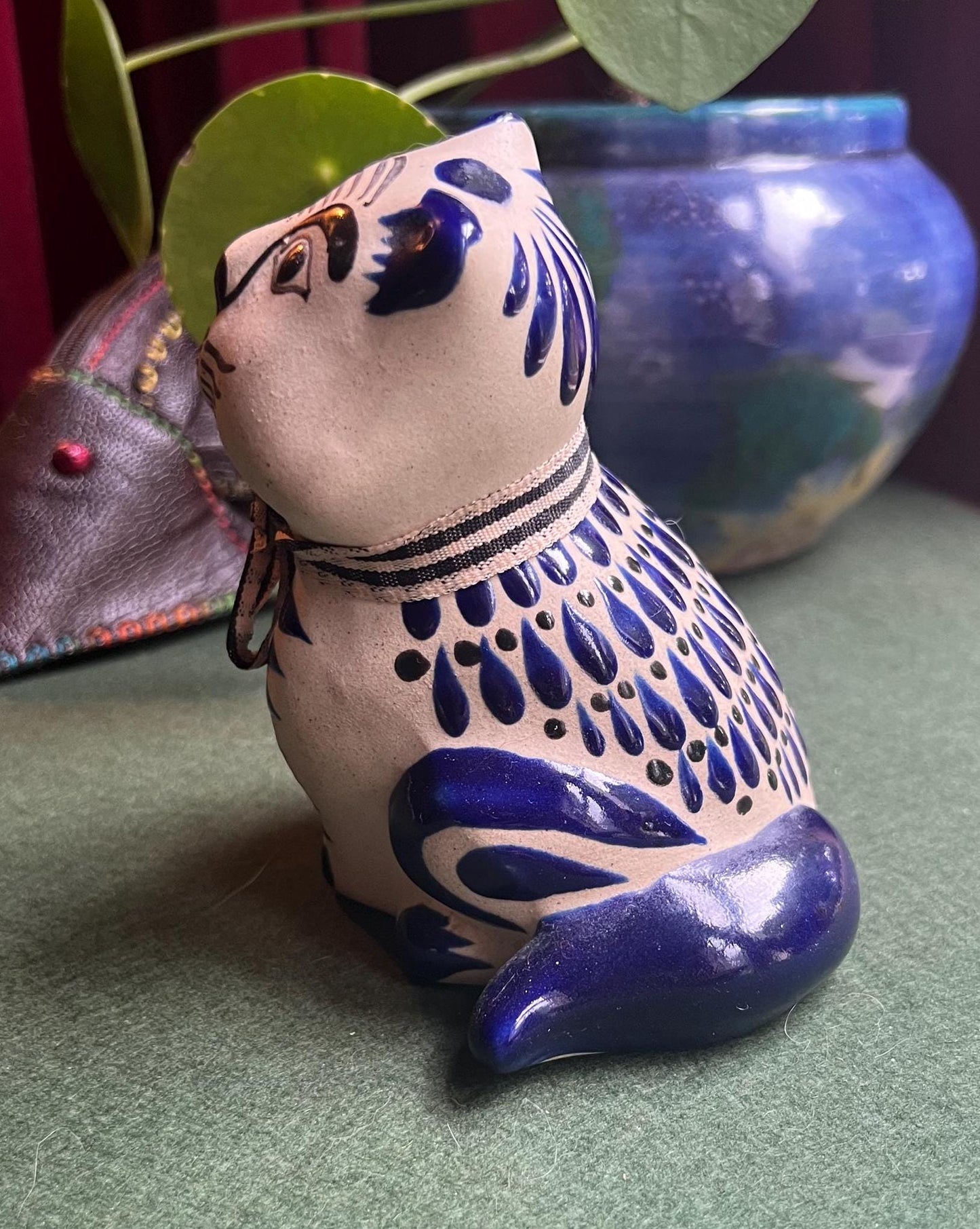 Mexican Tonala cat figurine Marked Mexico.