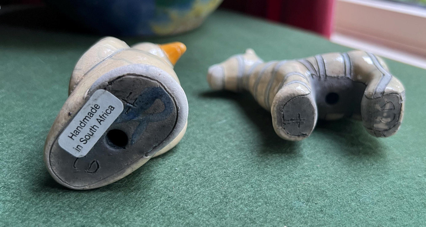 Raku Pottery Penguin and Zebra Hand made in South Africa