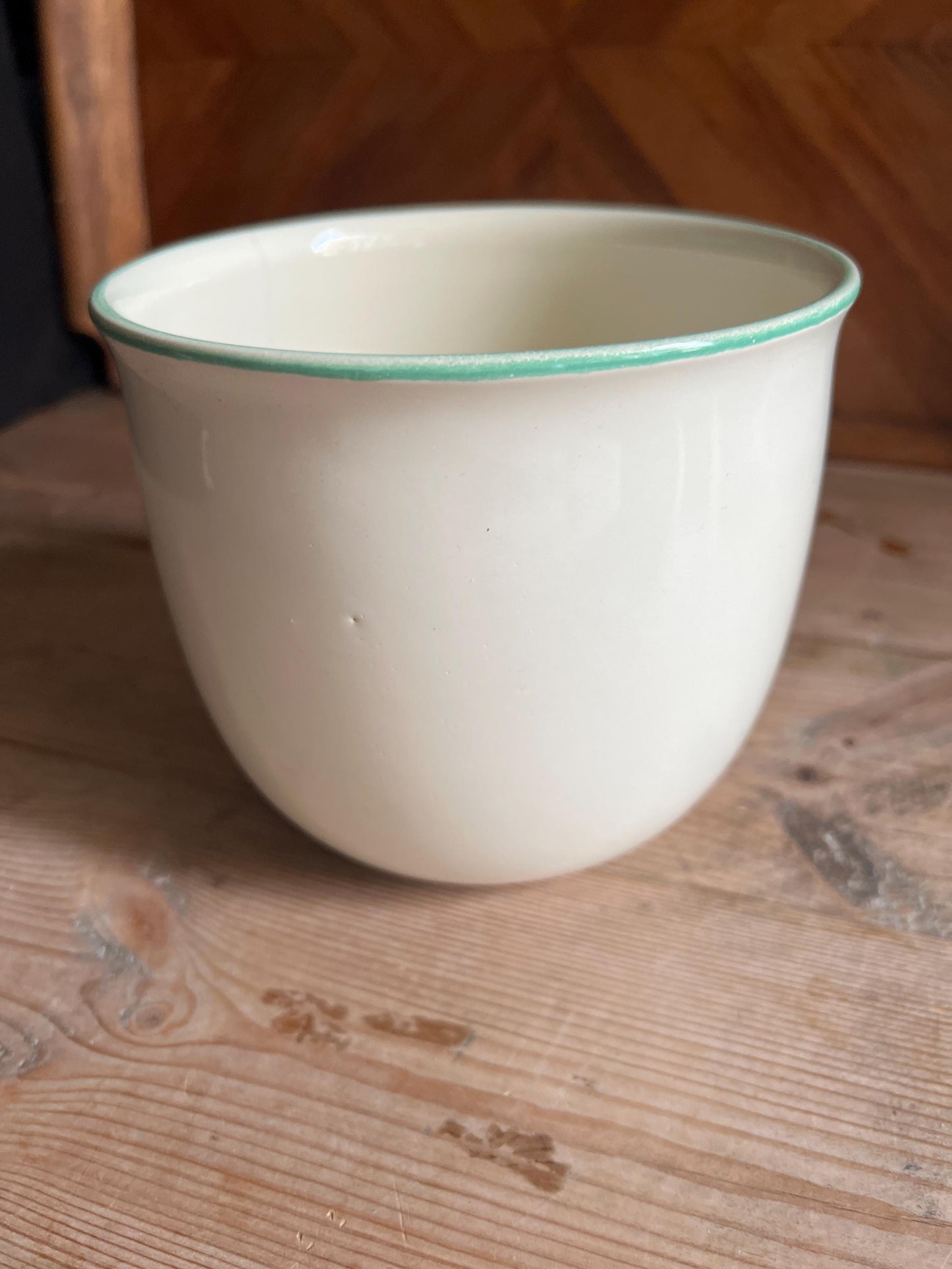 Vintage ceramic plant pot. White ceramic with hand painted pink tulip design.