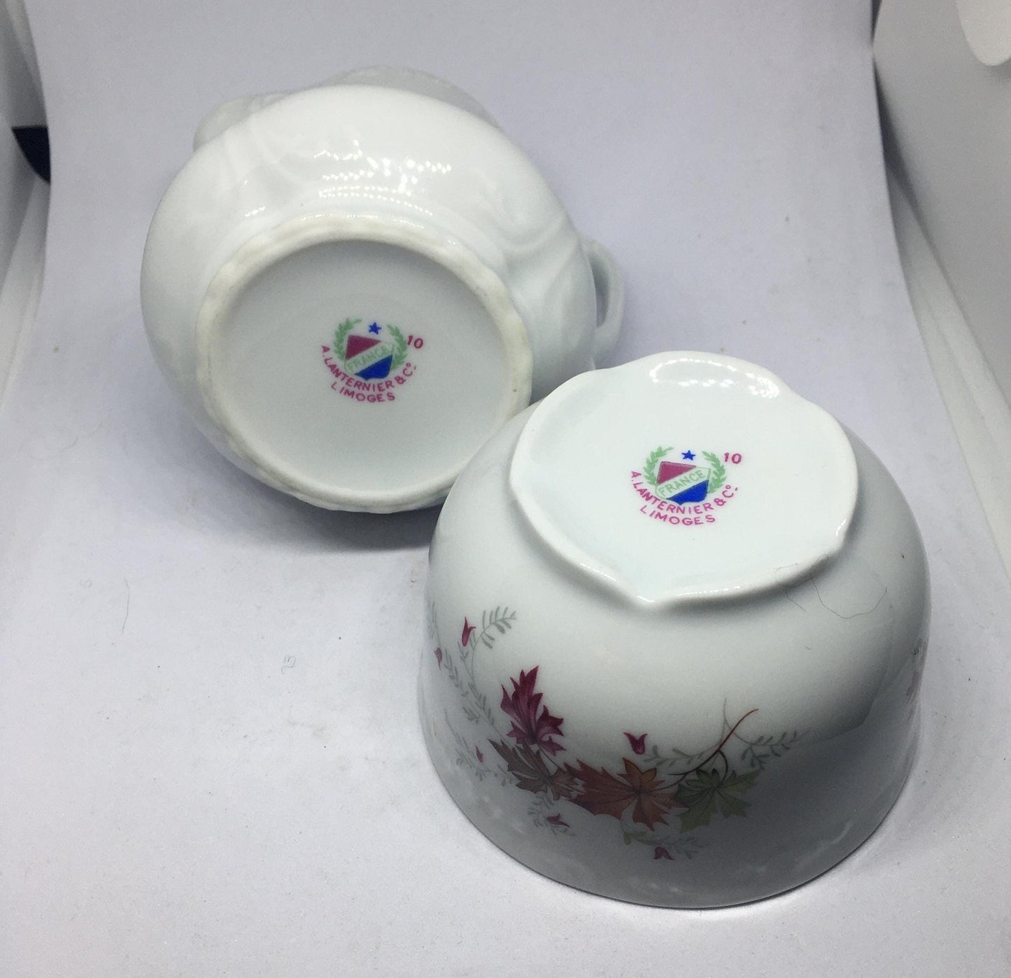 Limoges sugar and creamer milk jug. Stamped A. Lanternier & Co. France .