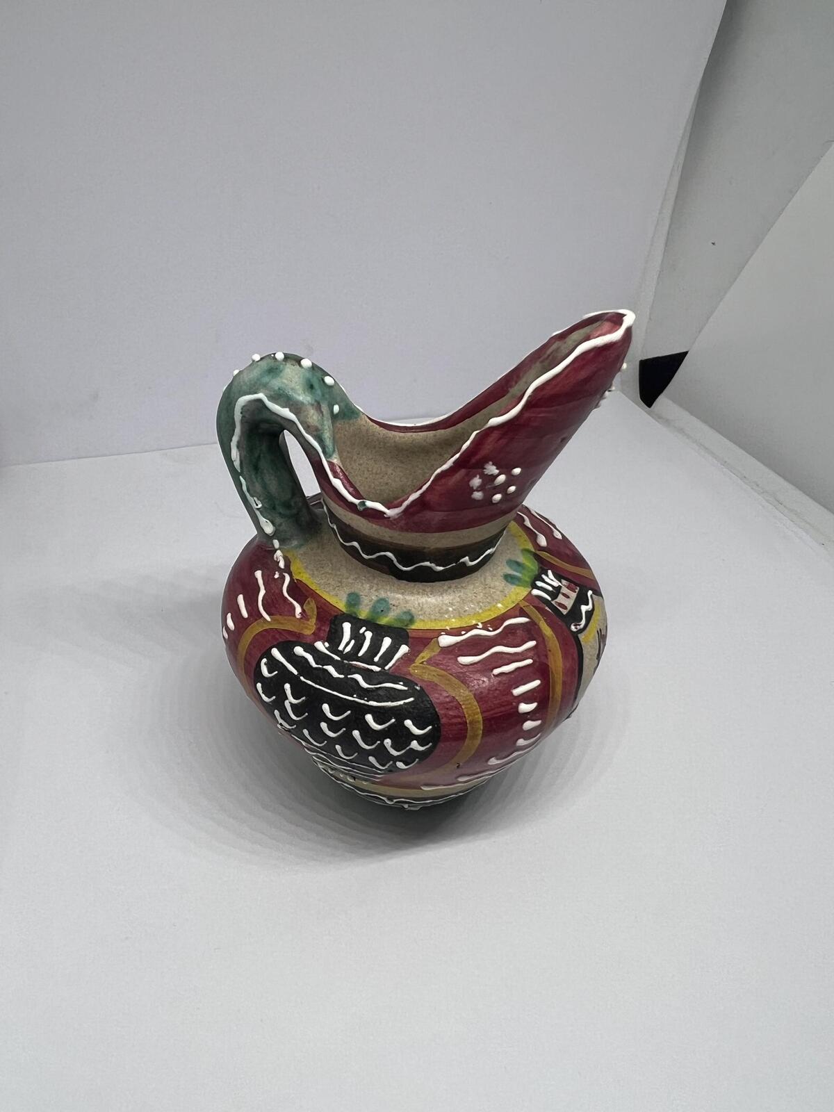 Miniature Italian pitcher. Vibrant Italy folk art decorative mini jug.