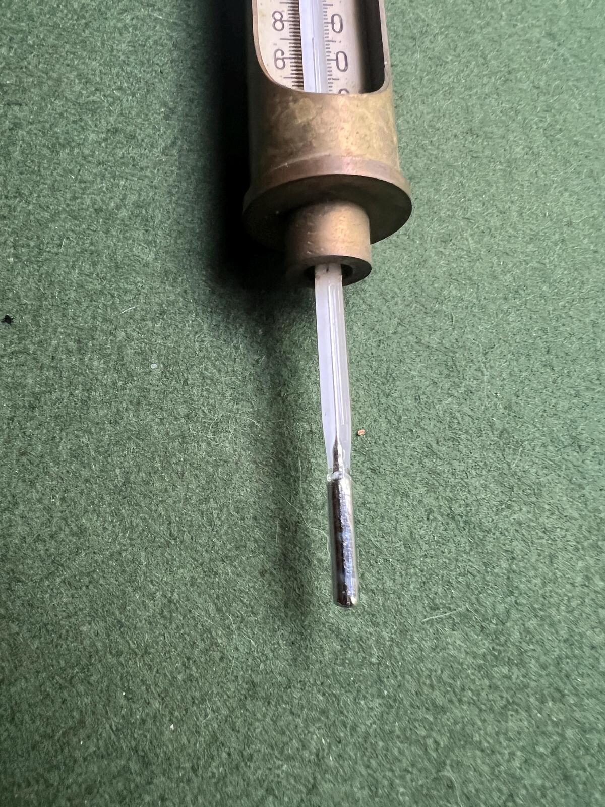 Vintage industrial brass thermometer gauge. Boiler engine temperature measurer. Scientific instrument collector gift.
