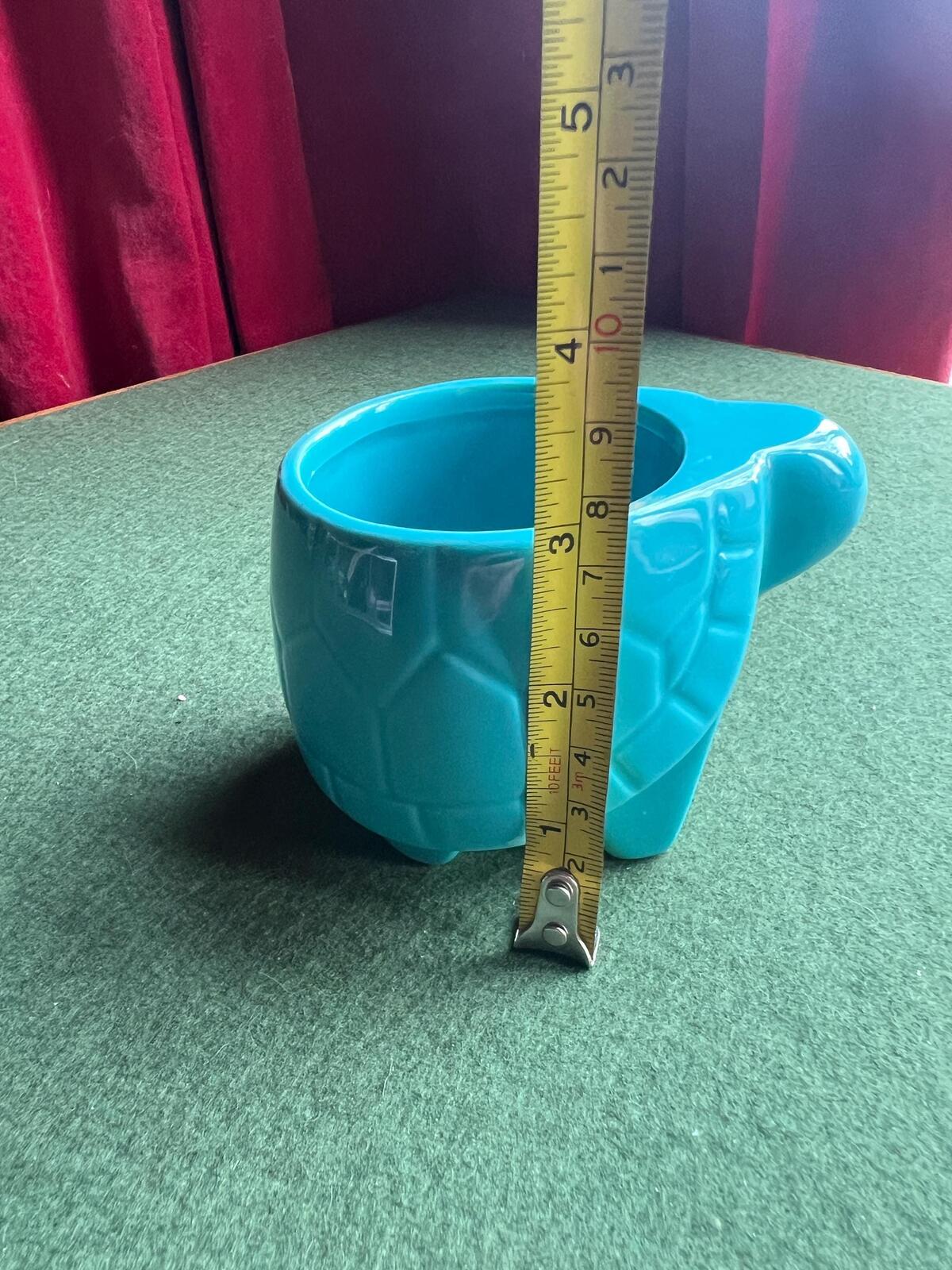 Vintage turtle planter. Blue ceramic quirky tortoise cactus succulent plant pot.