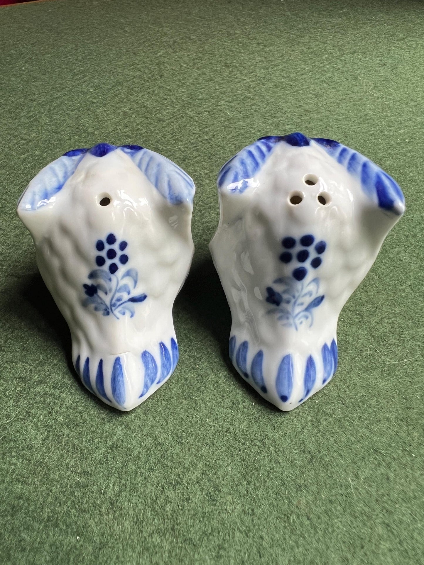 Long eared owl delft blue white salt pepper shakers.