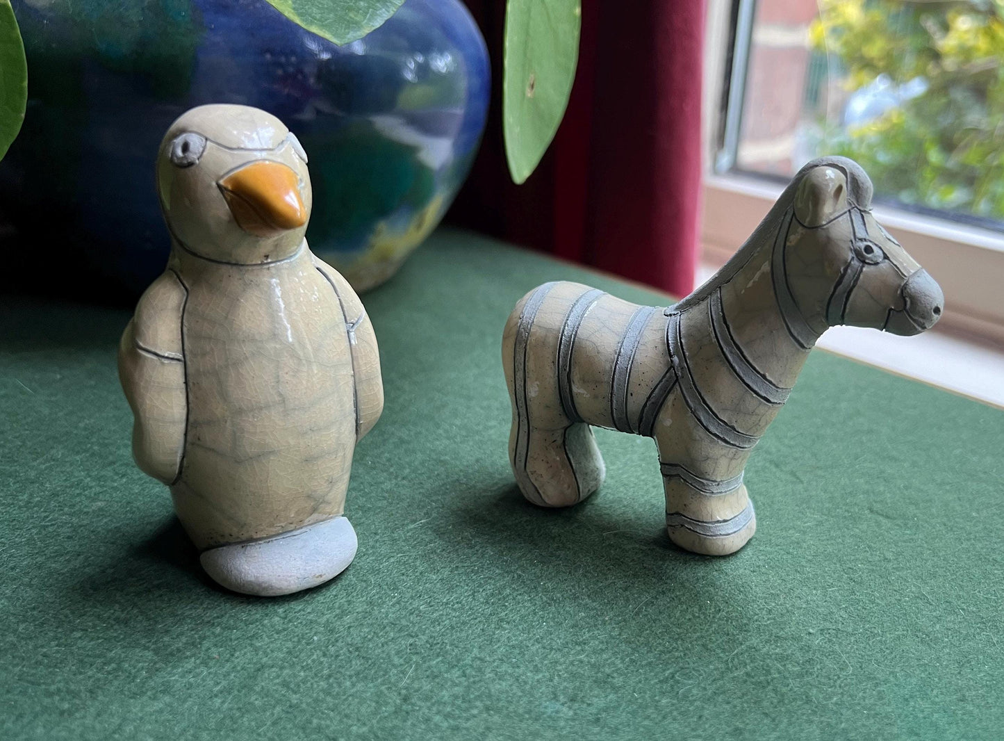 Raku Pottery Penguin and Zebra Hand made in South Africa