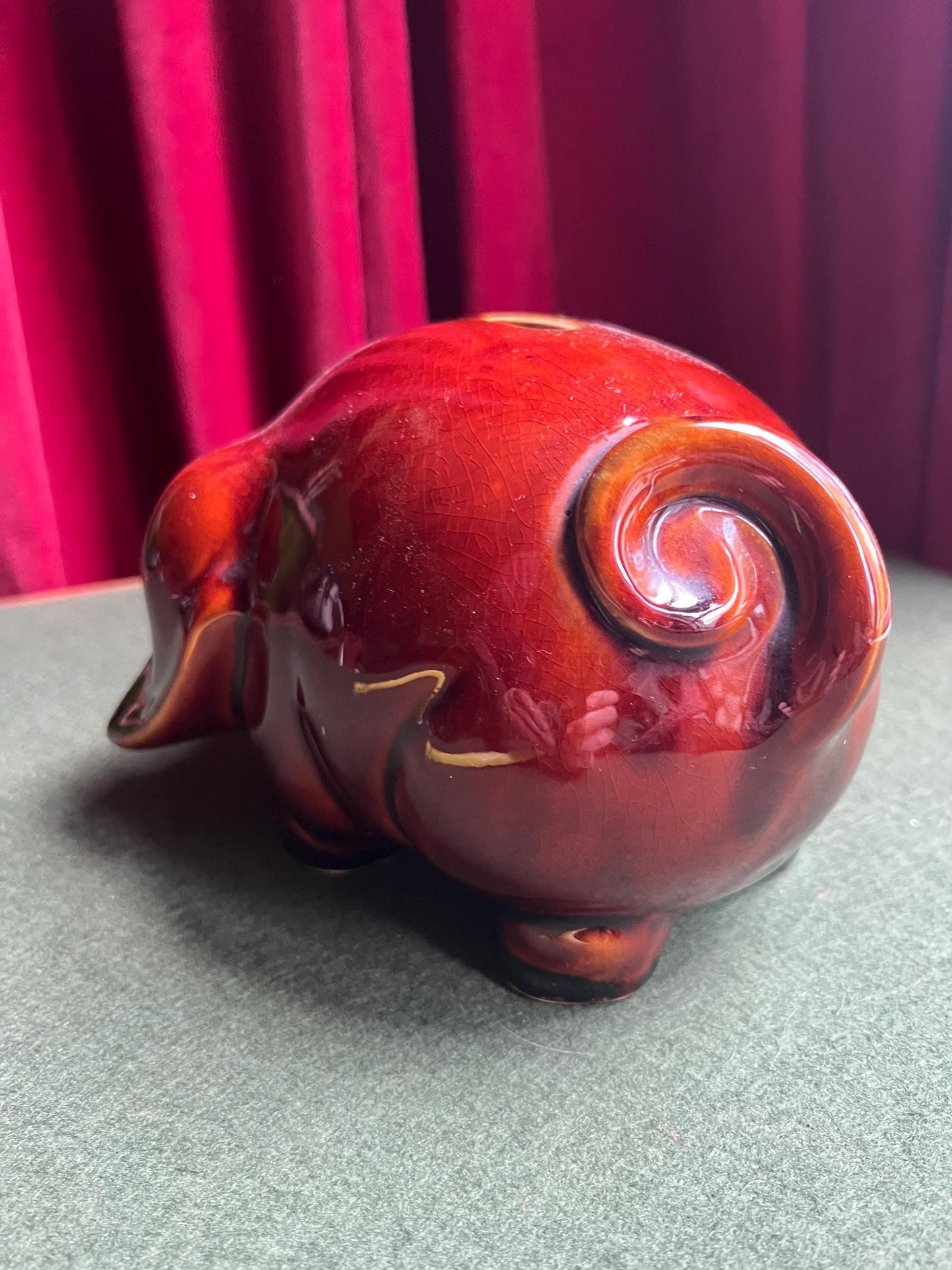 Vintage Piggy Bank 1970s treacle glaze grumpy faced pig figurine. Dartmouth Pottery.