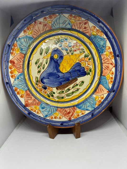 Hand painted terracotta plate Bird design.