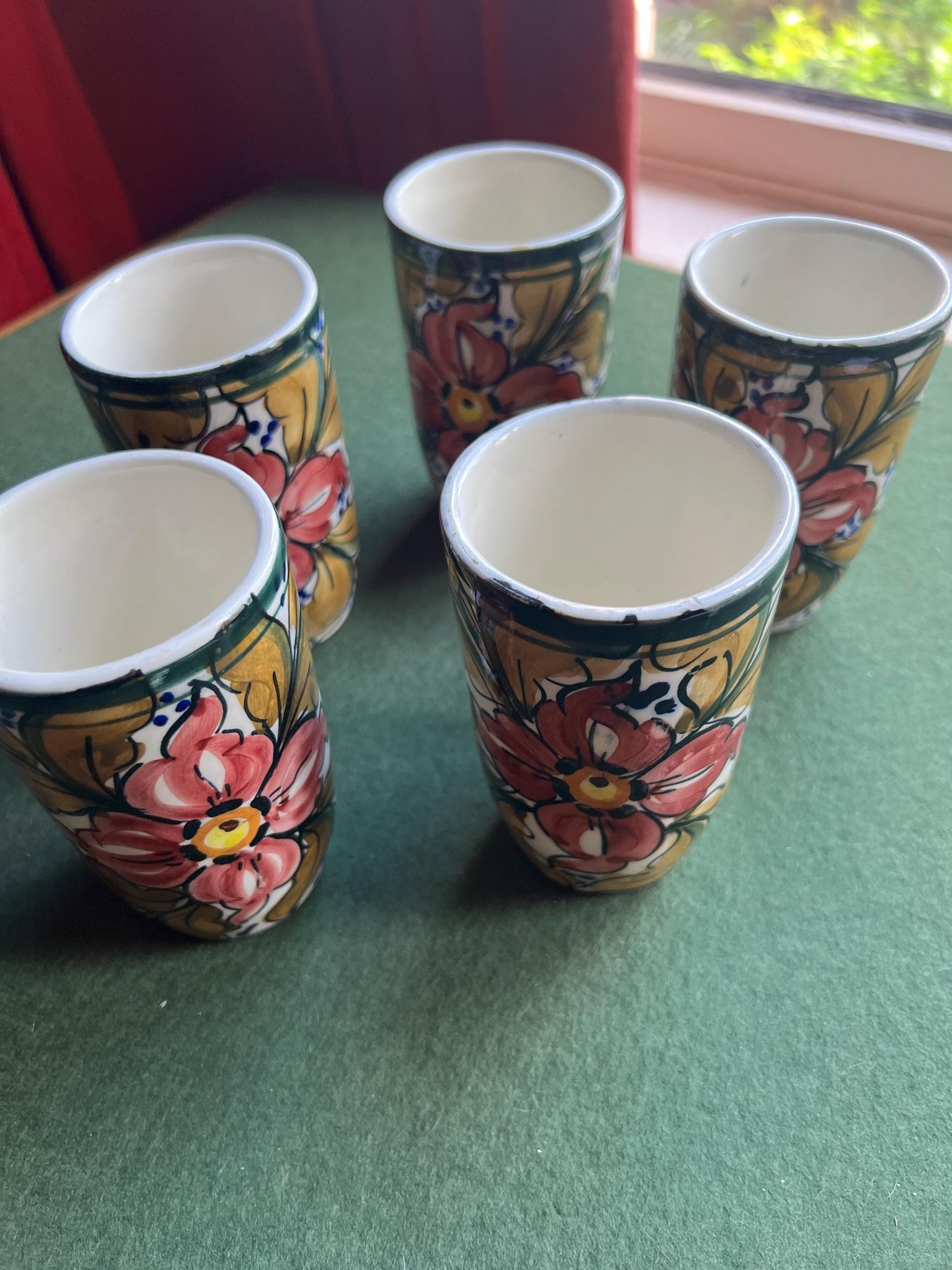Set 5 ceramic studio pottery tumblers.