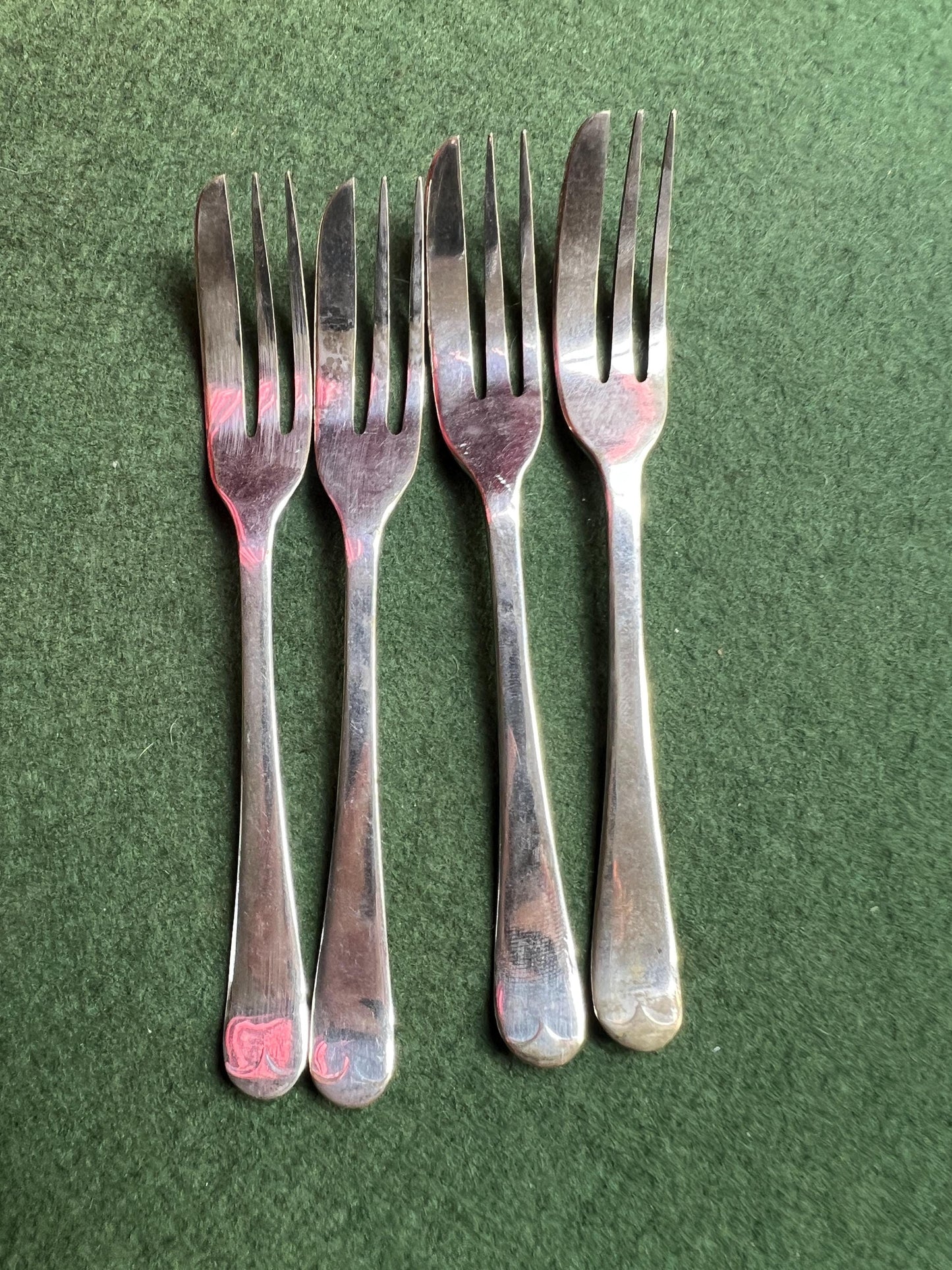 Set 4 silver plated cake dessert forks. Stamped EPNS