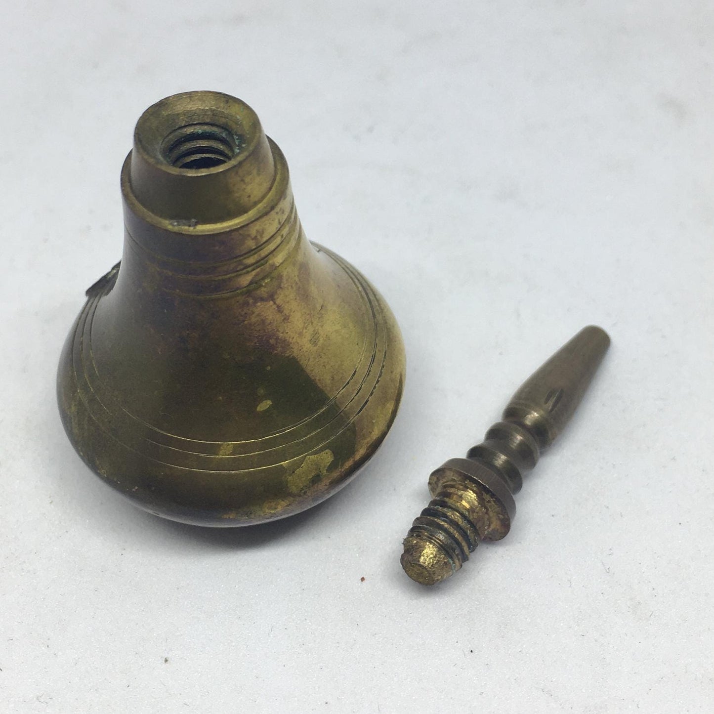 Unusual brass perfume bottle. Quirky brass lover gift  Screw off lid.