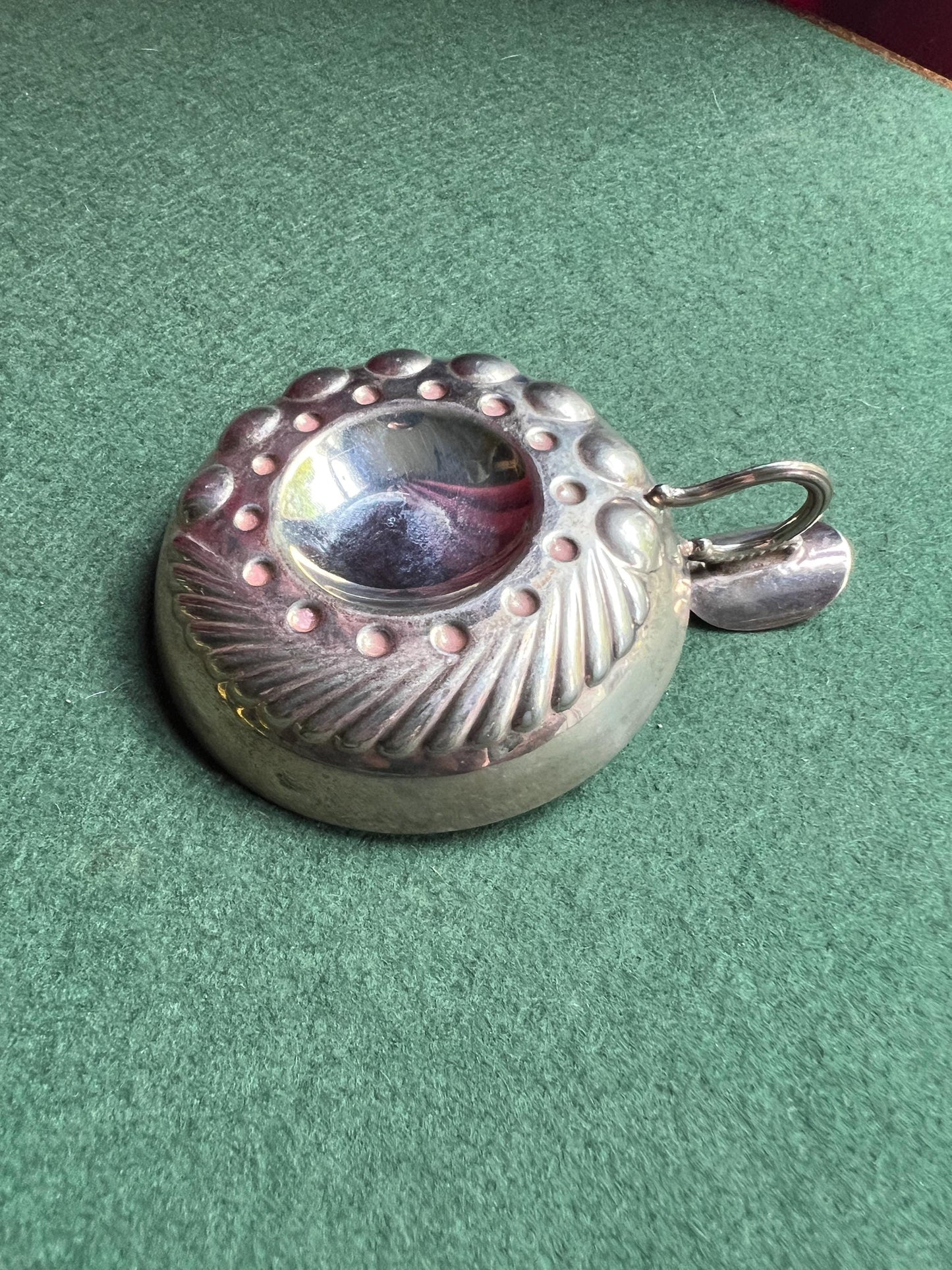 Vintage silver tone tastevin. Vintage barware.