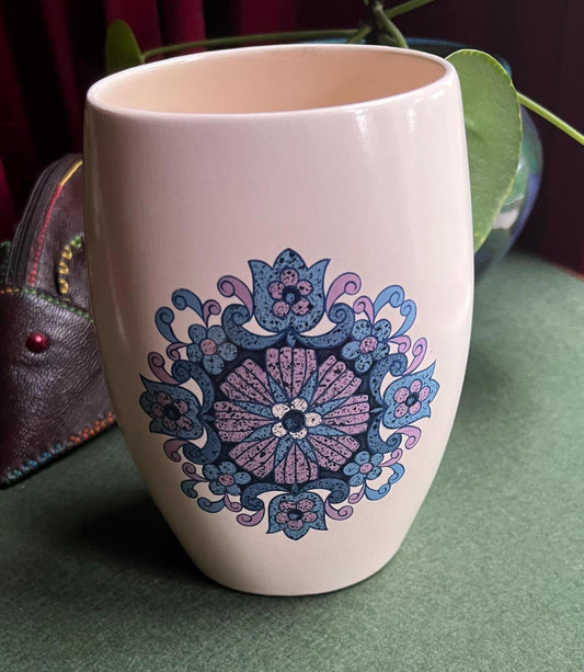 Decorative ceramic flower vase. New Devon Pottery Newton Abbot.