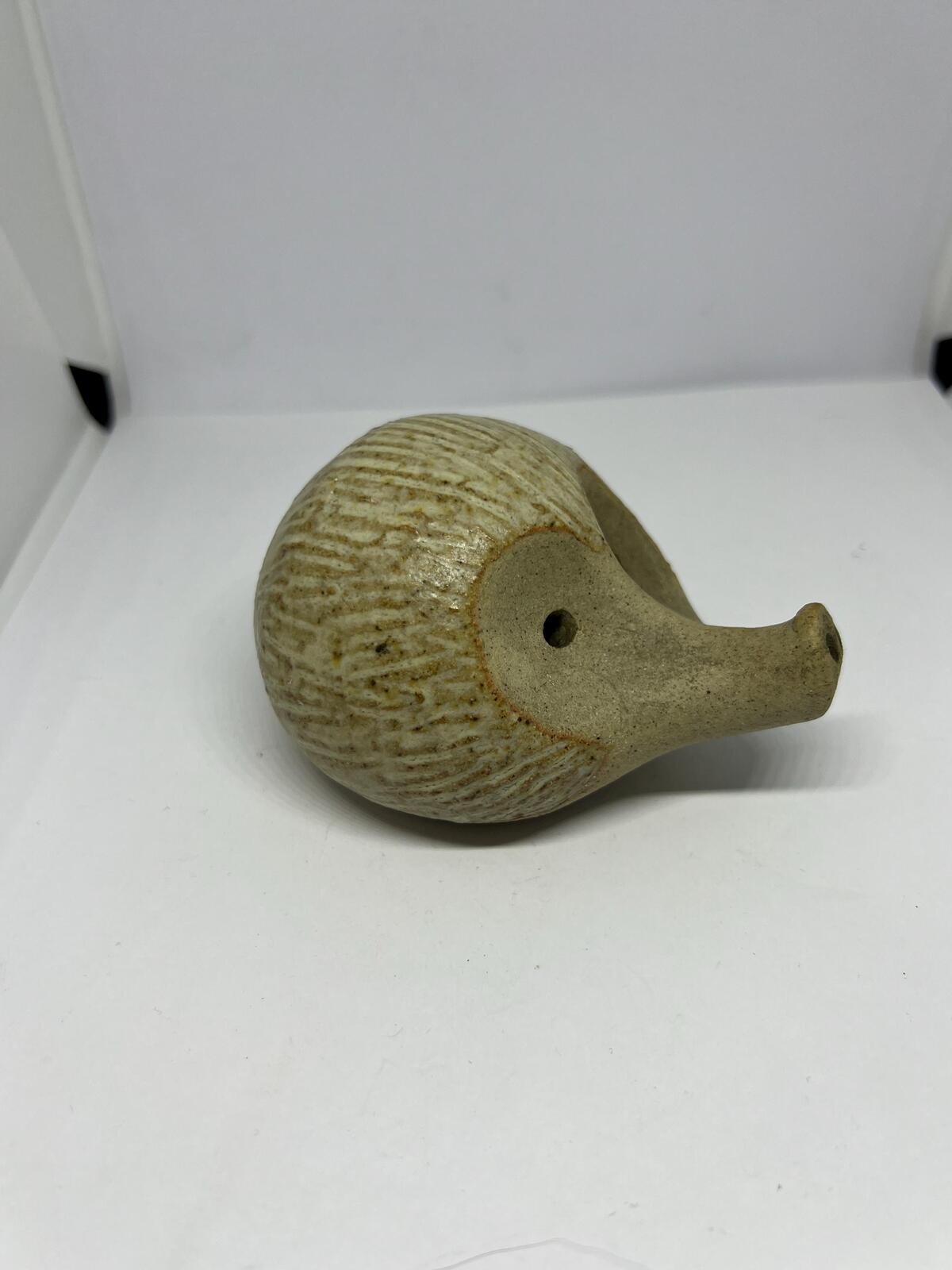 Studio pottery hedgehog figurine Heart faced stone ware hoglet ornament. 1970s.