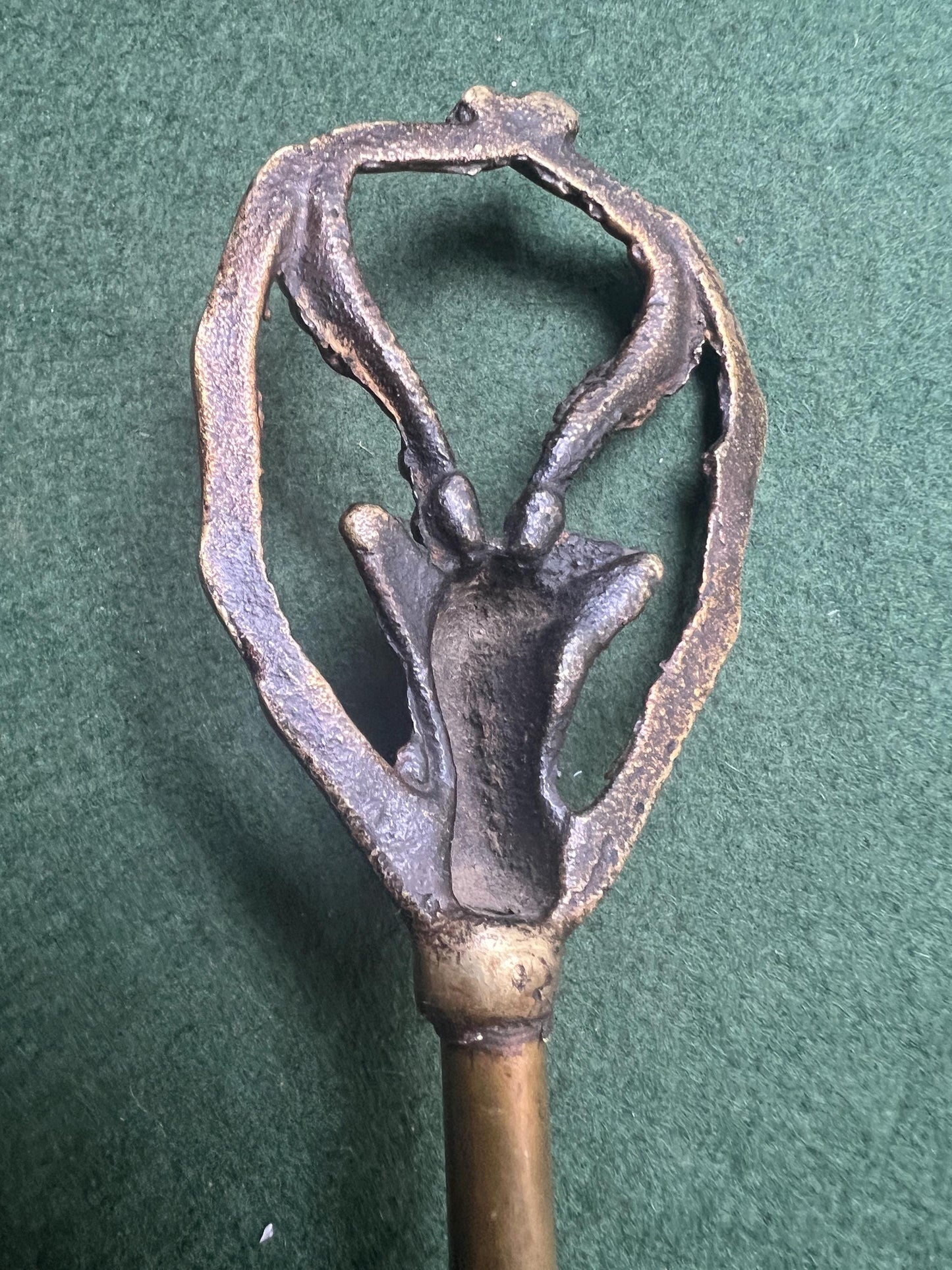 Vintage brass toasting fork. Stag head design Quirky fireside tool.